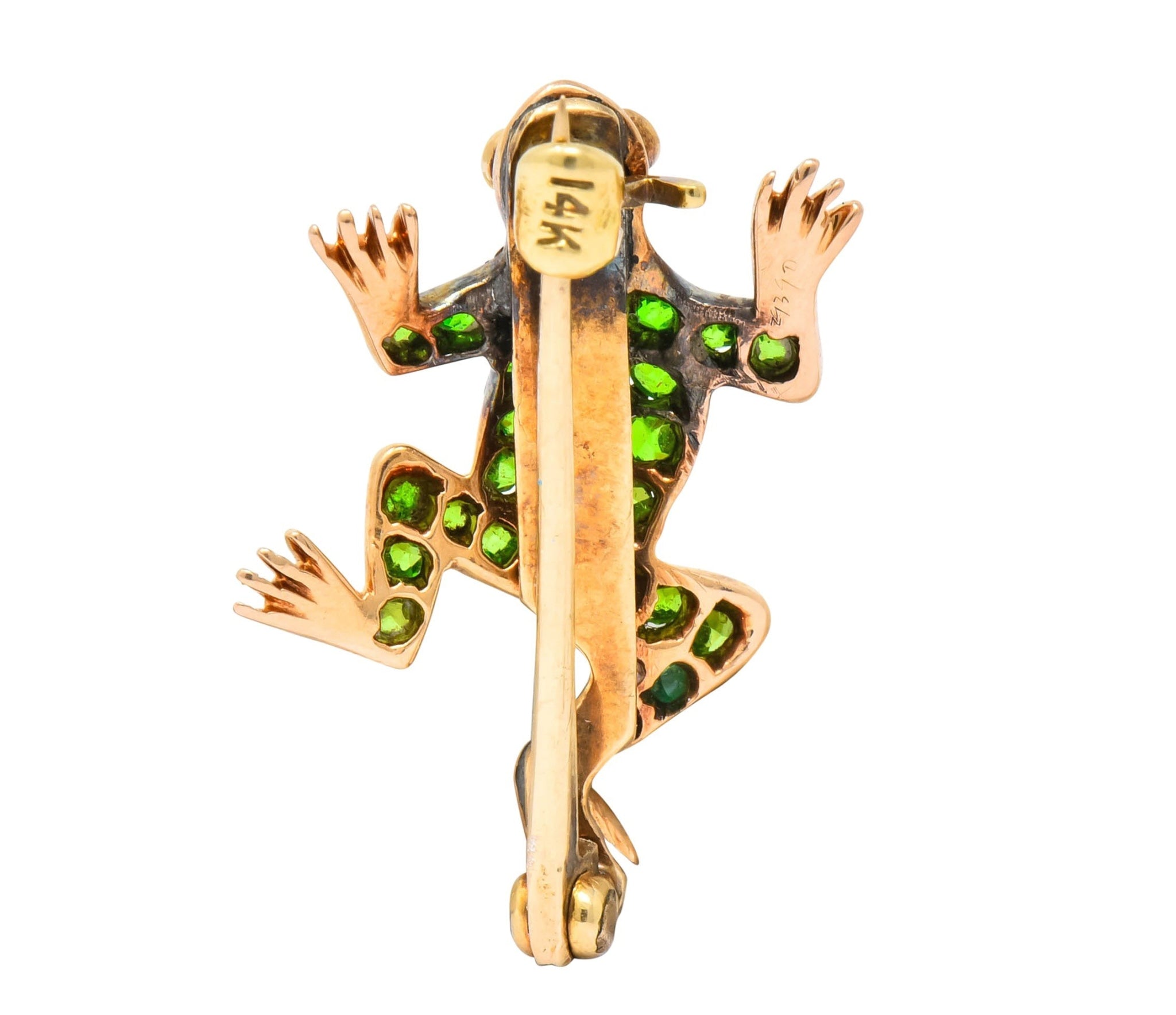 Edwardian Diamond Demantoid Garnet 14 Karat Gold Frog Brooch Circa 1900 - Wilson's Estate Jewelry