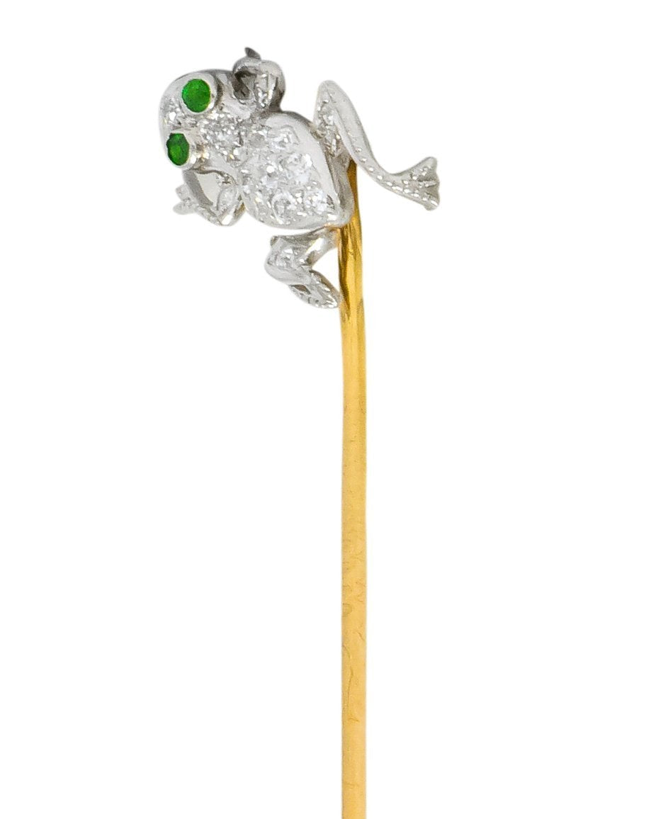 Edwardian Diamond Demantoid Garnet Platinum Gold Frog Stickpin - Wilson's Estate Jewelry