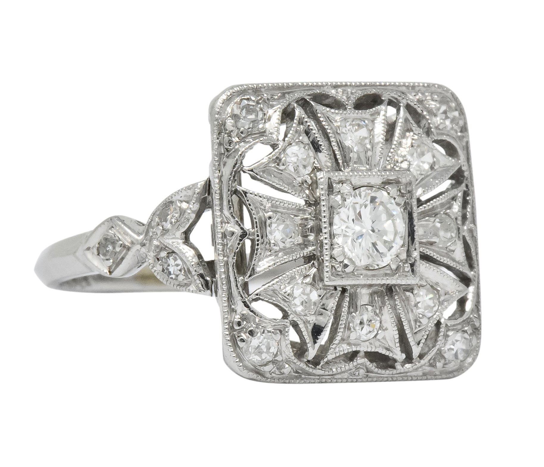 Edwardian Diamond Platinum Geometric Dinner Ring - Wilson's Estate Jewelry