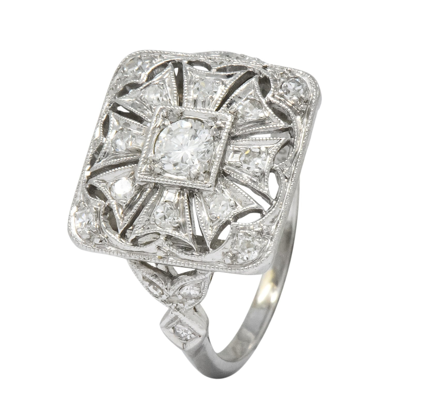 Edwardian Diamond Platinum Geometric Dinner Ring - Wilson's Estate Jewelry