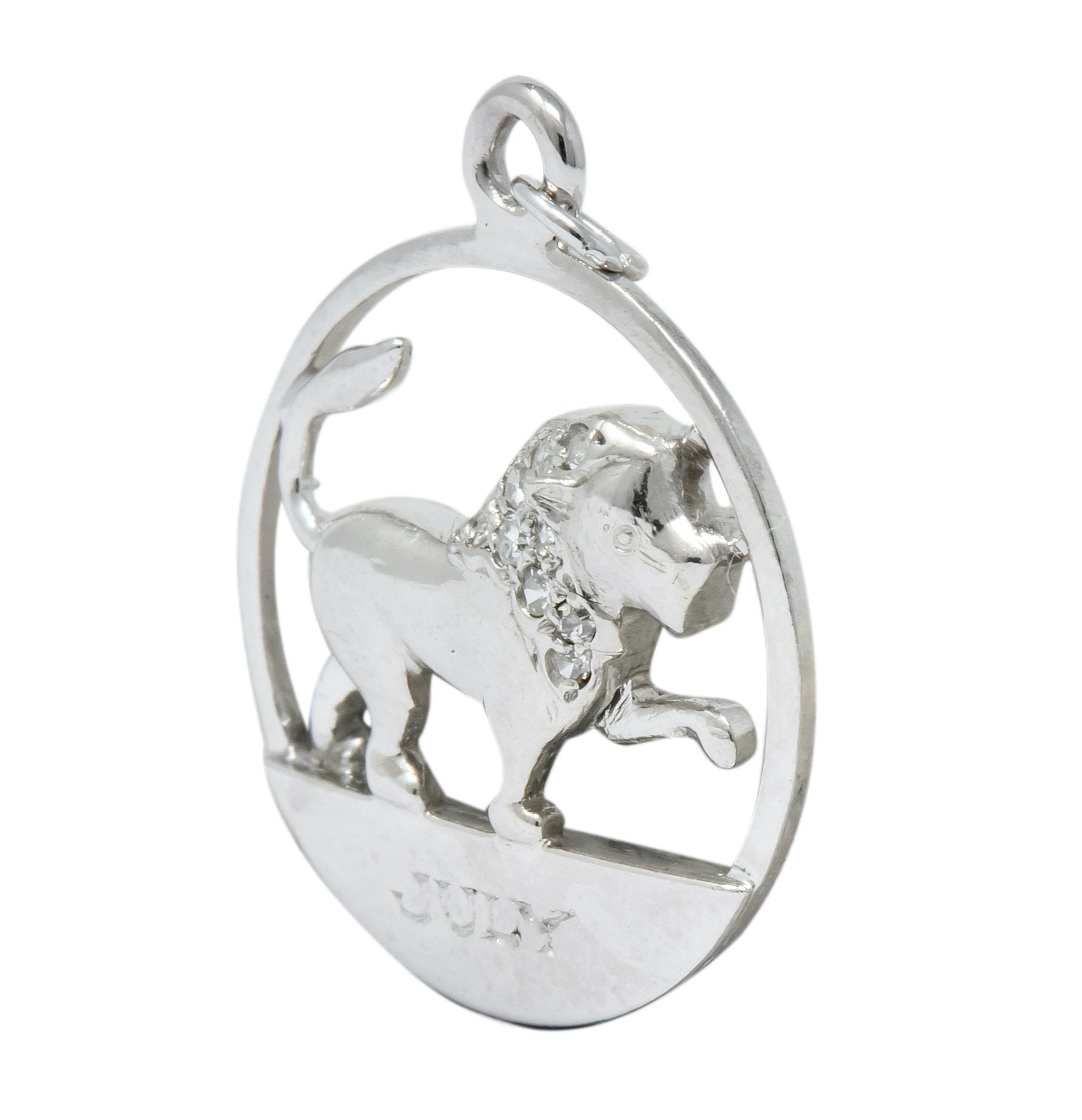 Edwardian Diamond Platinum Leo Lion Zodiac Charm - Wilson's Estate Jewelry