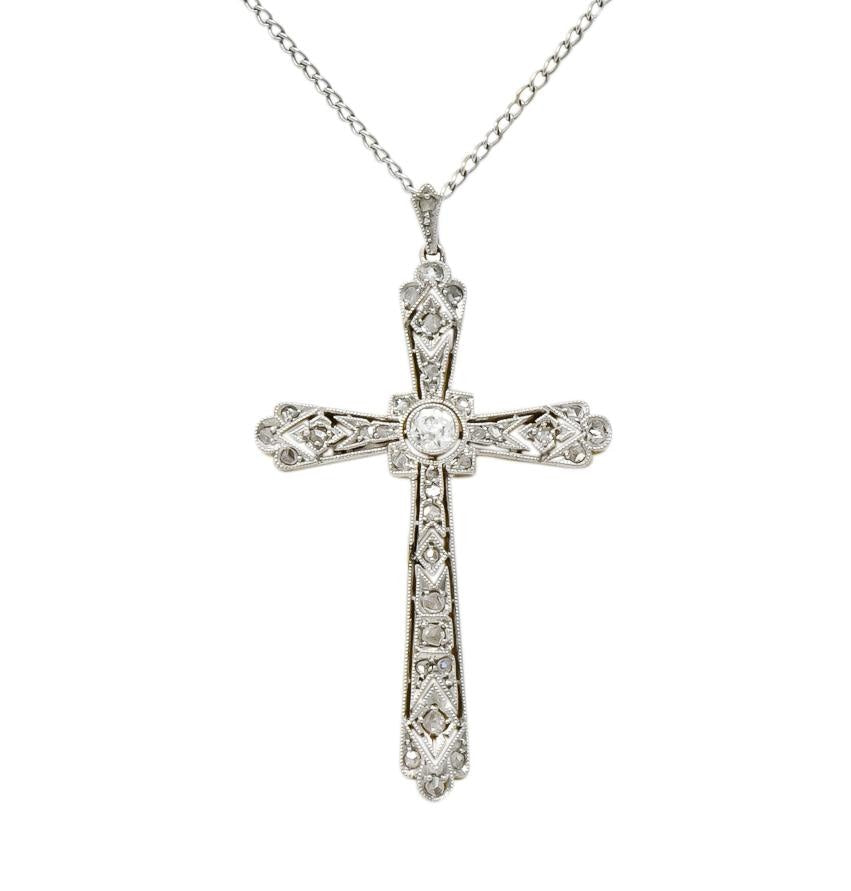 Edwardian Diamond Platinum-Topped 18 Karat Gold Cross Pendant - Wilson's Estate Jewelry