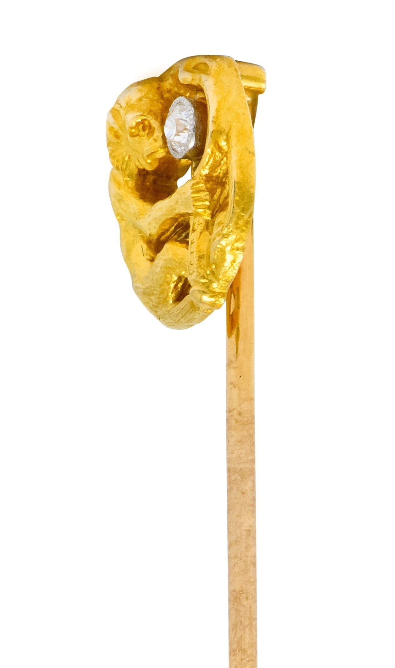 Edwardian Diamond Platinum-Topped 18 Karat Gold Monkey Stickpin - Wilson's Estate Jewelry