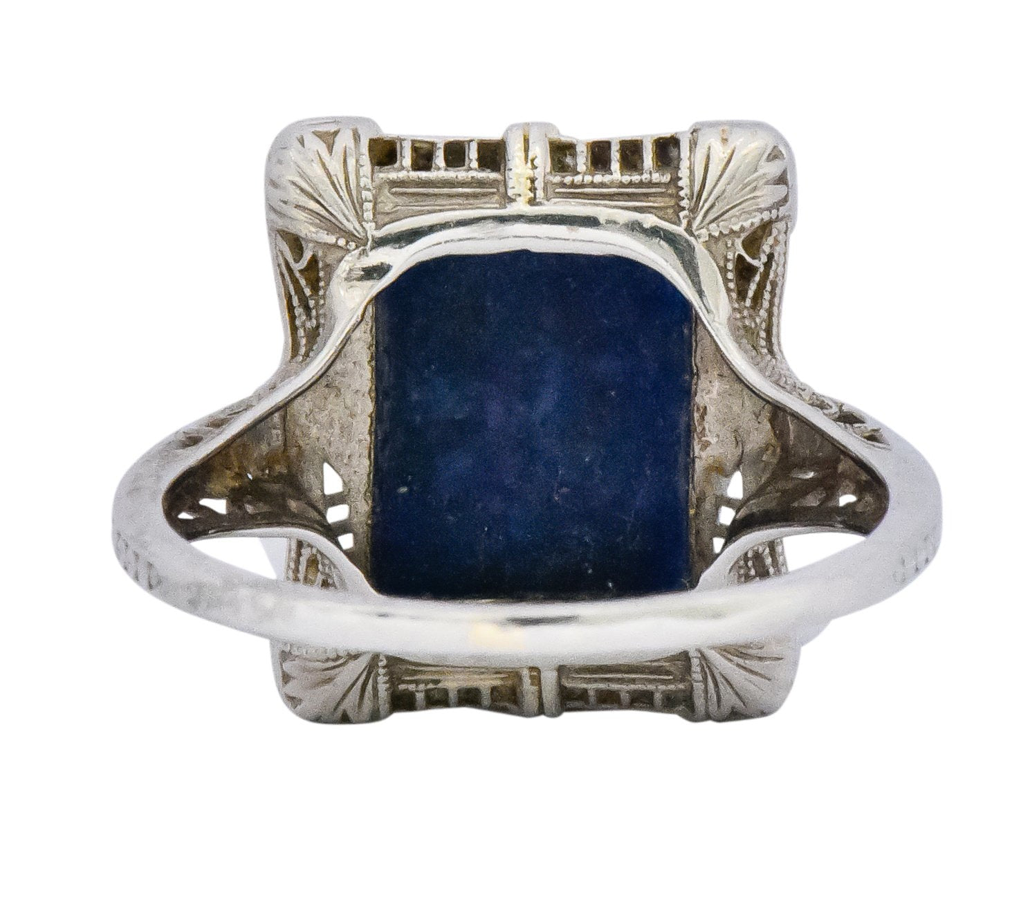 Edwardian Lapis Lazuli Enamel 14 Karat White Gold Dinner Ring - Wilson's Estate Jewelry