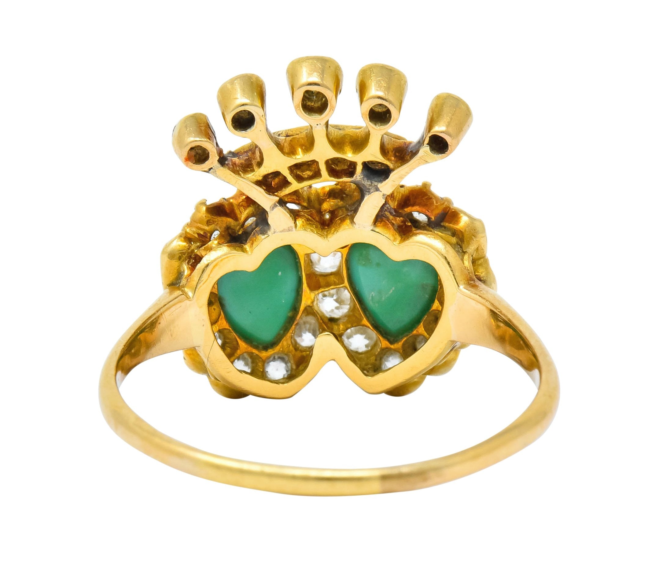 Edwardian Old European Diamond Turquoise 18 Karat Gold Double Heart Cluster Ring - Wilson's Estate Jewelry