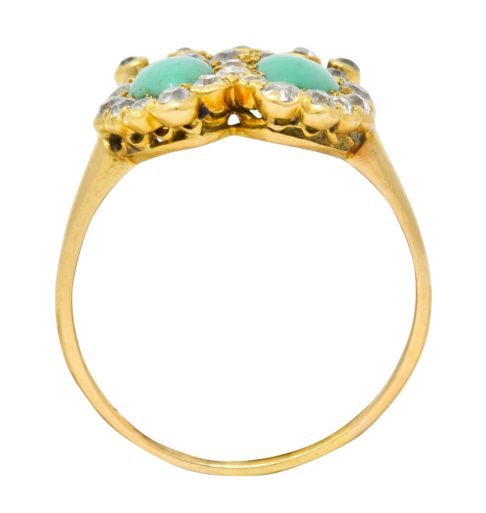 Edwardian Old European Diamond Turquoise 18 Karat Gold Double Heart Cluster Ring - Wilson's Estate Jewelry