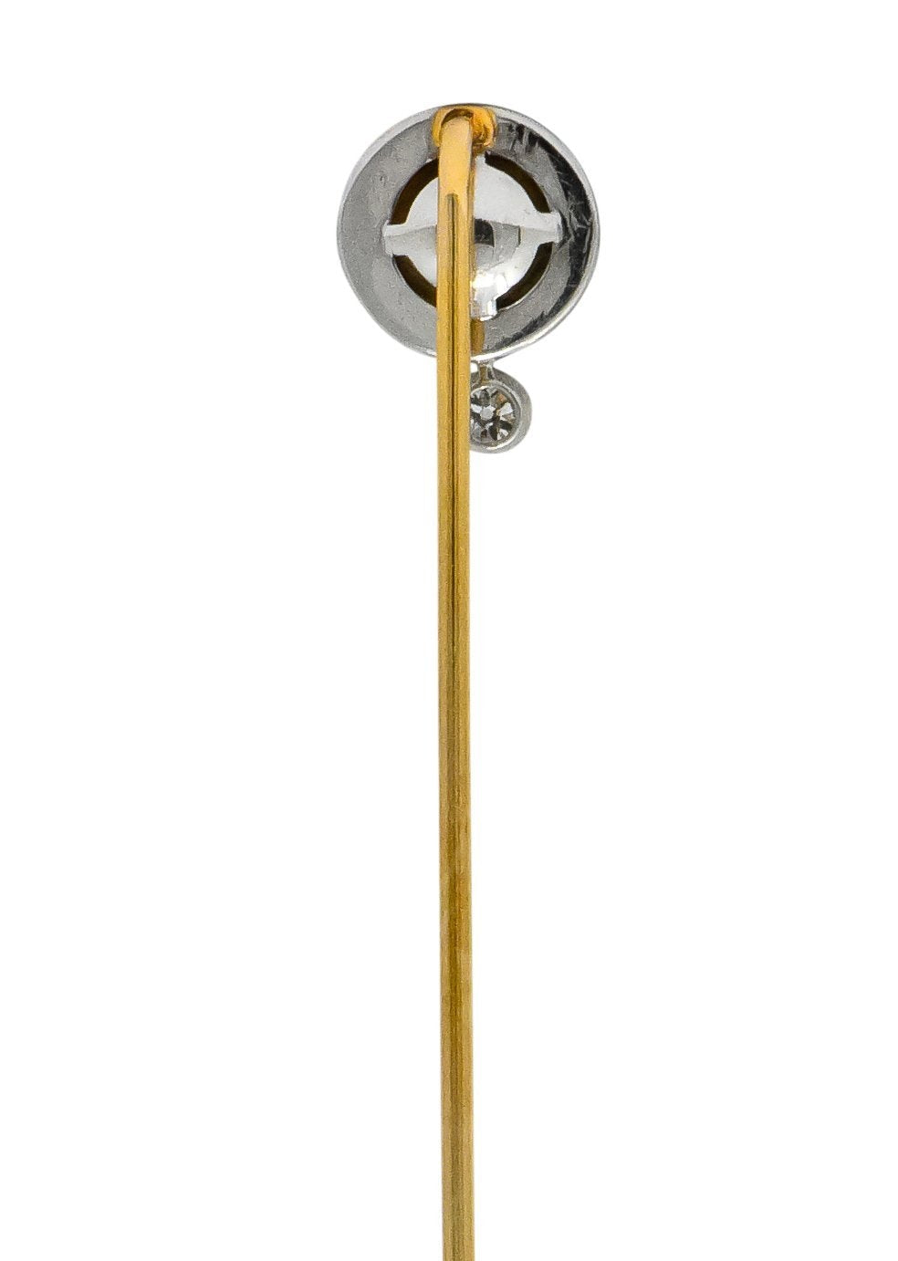 Edwardian Pearl Diamond Carved Onyx Platinum Gold Stickpin - Wilson's Estate Jewelry