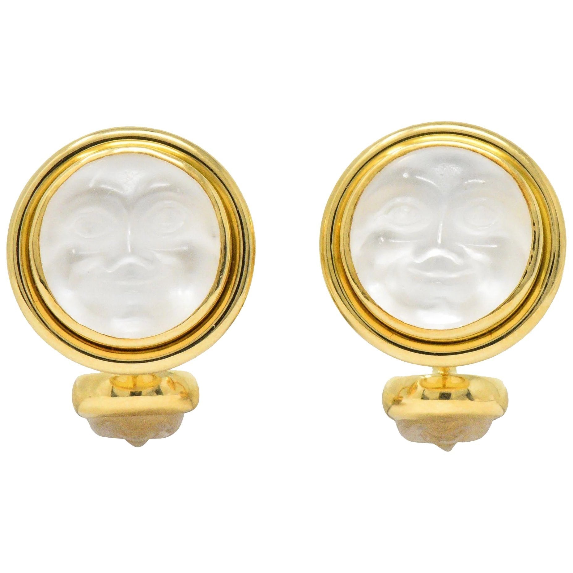 Elizabeth Locke Rock Crystal Mother-Of-Pearl 18 Karat Gold Man-In-The-Moon Cufflinks Wilson's Estate Jewelry