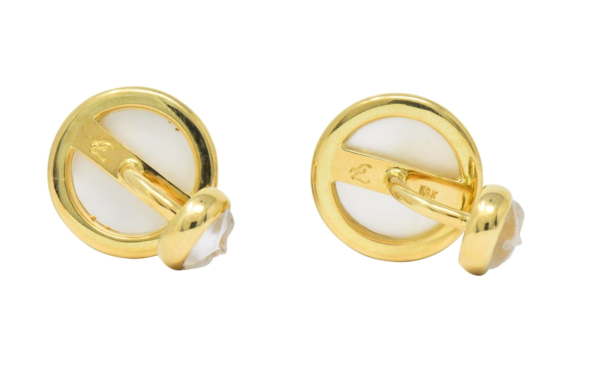 Elizabeth Locke Rock Crystal Mother-Of-Pearl 18 Karat Gold Man-In-The-Moon Cufflinks Wilson's Estate Jewelry