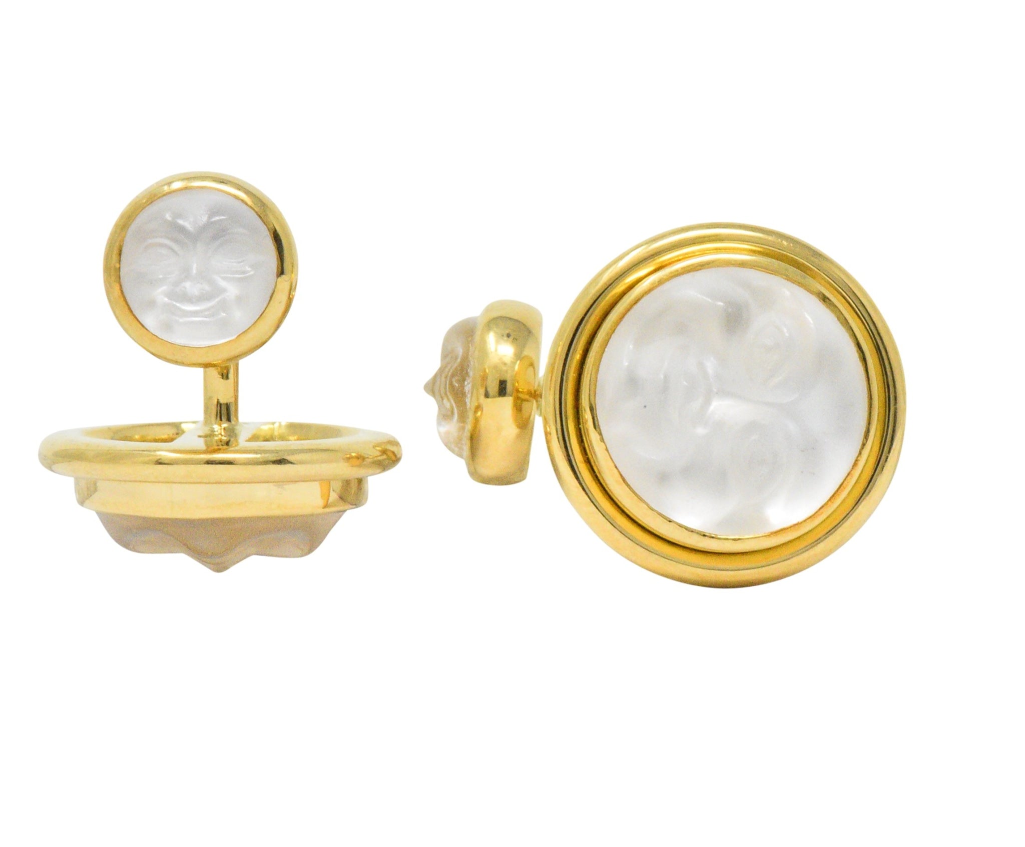 Elizabeth Locke Rock Crystal Mother-Of-Pearl 18 Karat Gold Man-In-The-Moon Cufflinks Wilson's Estate Jewelry