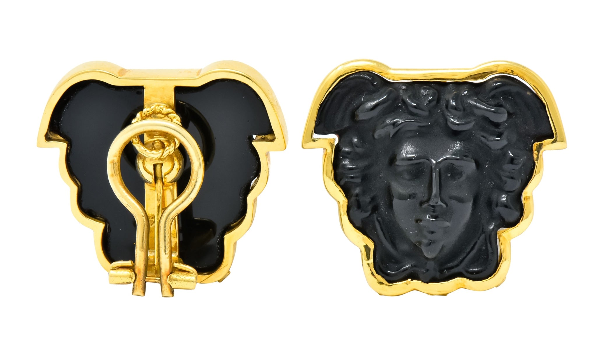 Elizabeth Locke Onyx 18 Karat Gold Medusa Earrings - Wilson's Estate Jewelry