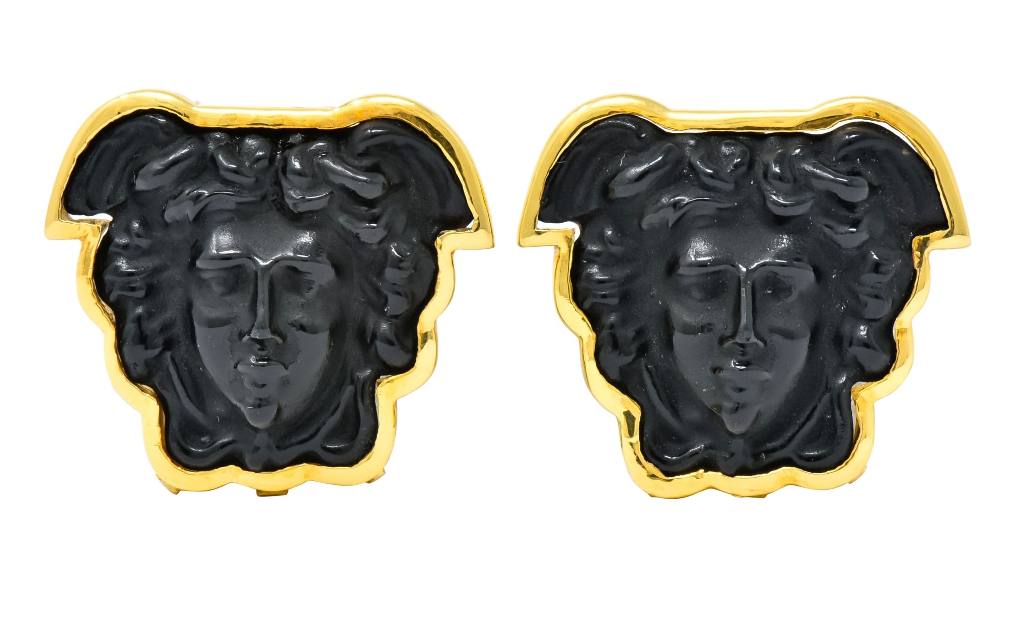 Elizabeth Locke Onyx 18 Karat Gold Medusa Earrings - Wilson's Estate Jewelry