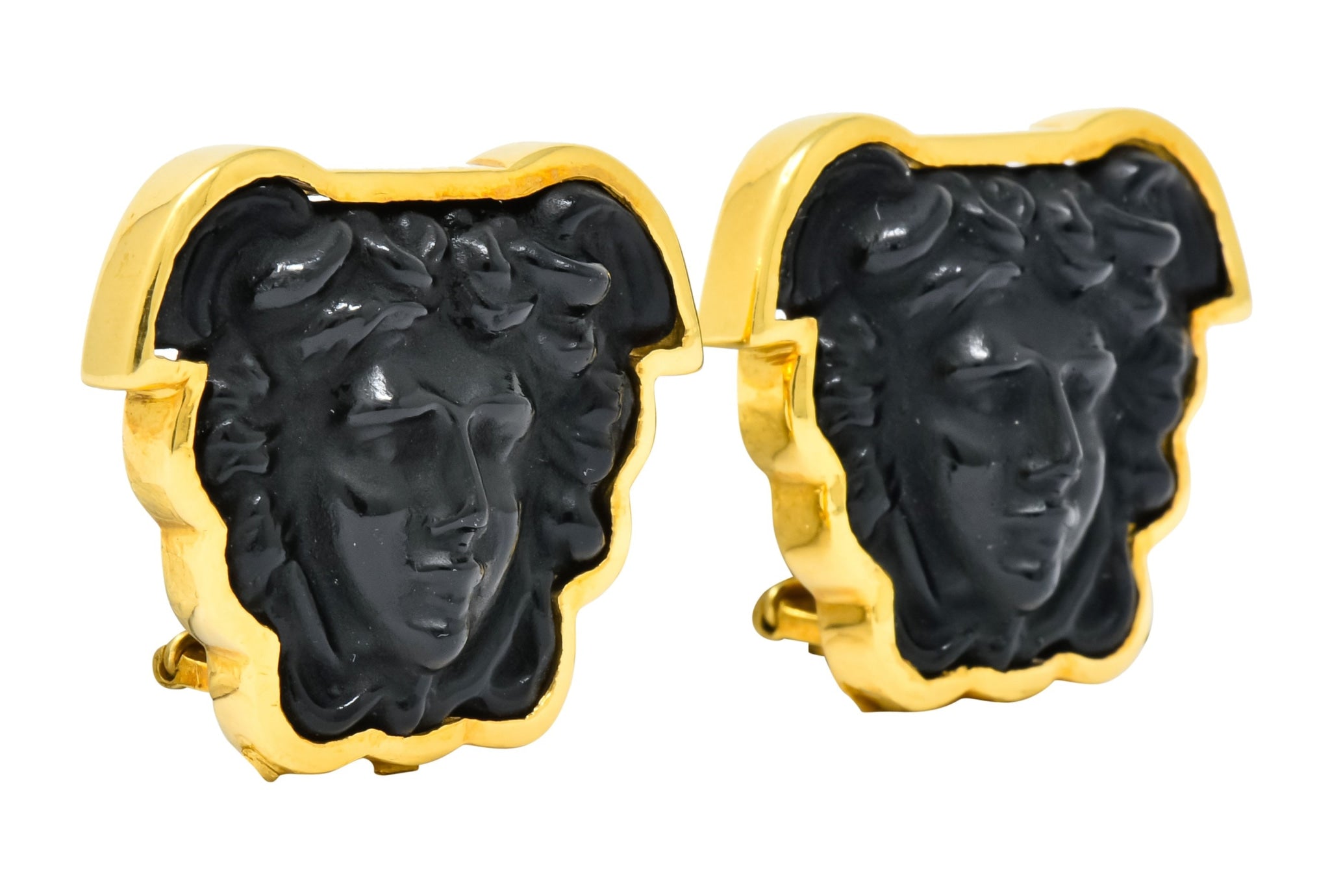 Elizabeth Locke Onyx 18 Karat Gold Medusa Earrings - Wilson's Estate Jewelry