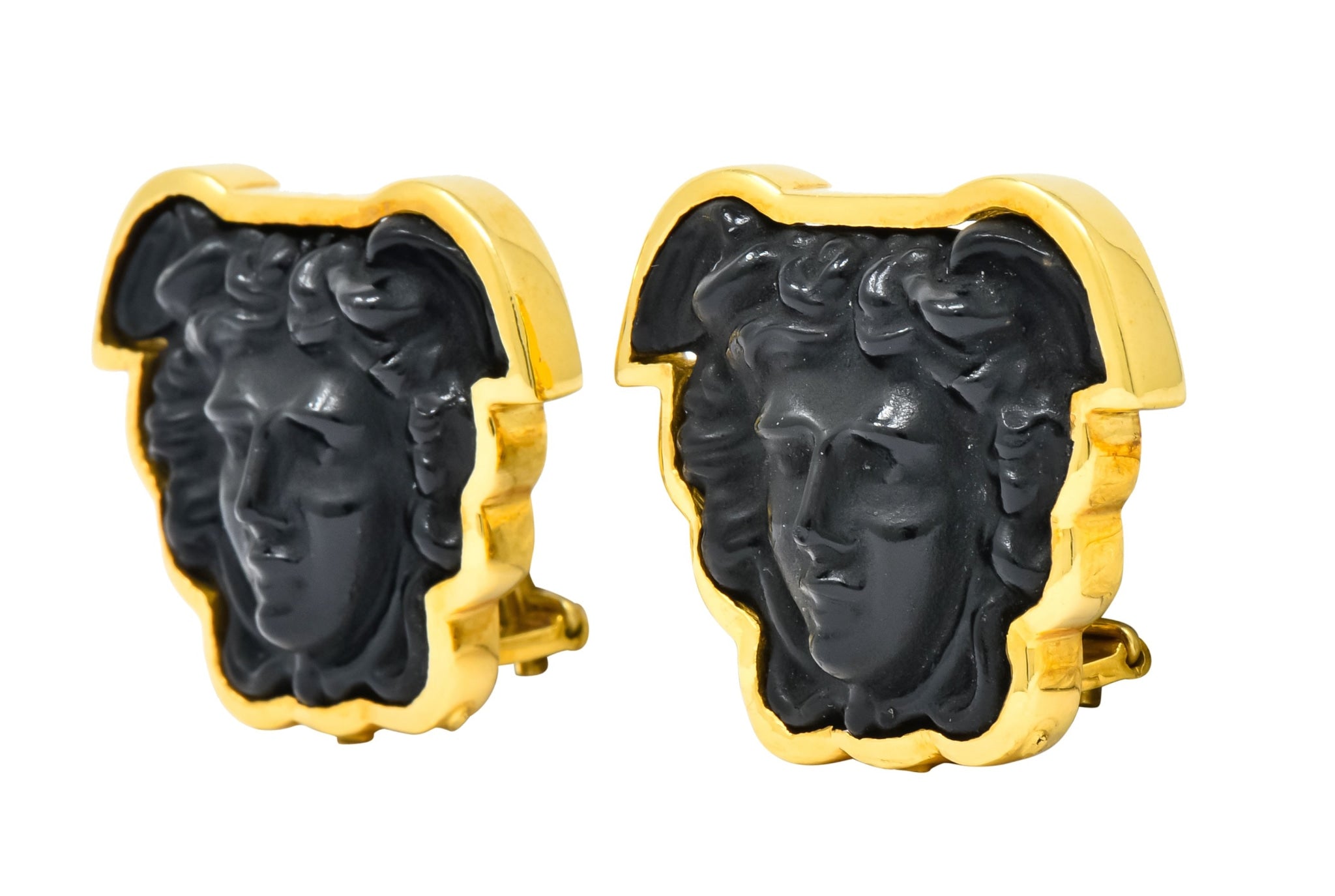 Elizabeth Locke Onyx 18 Karat Gold Medusa Earrings - Wilson's Estate Jewelry