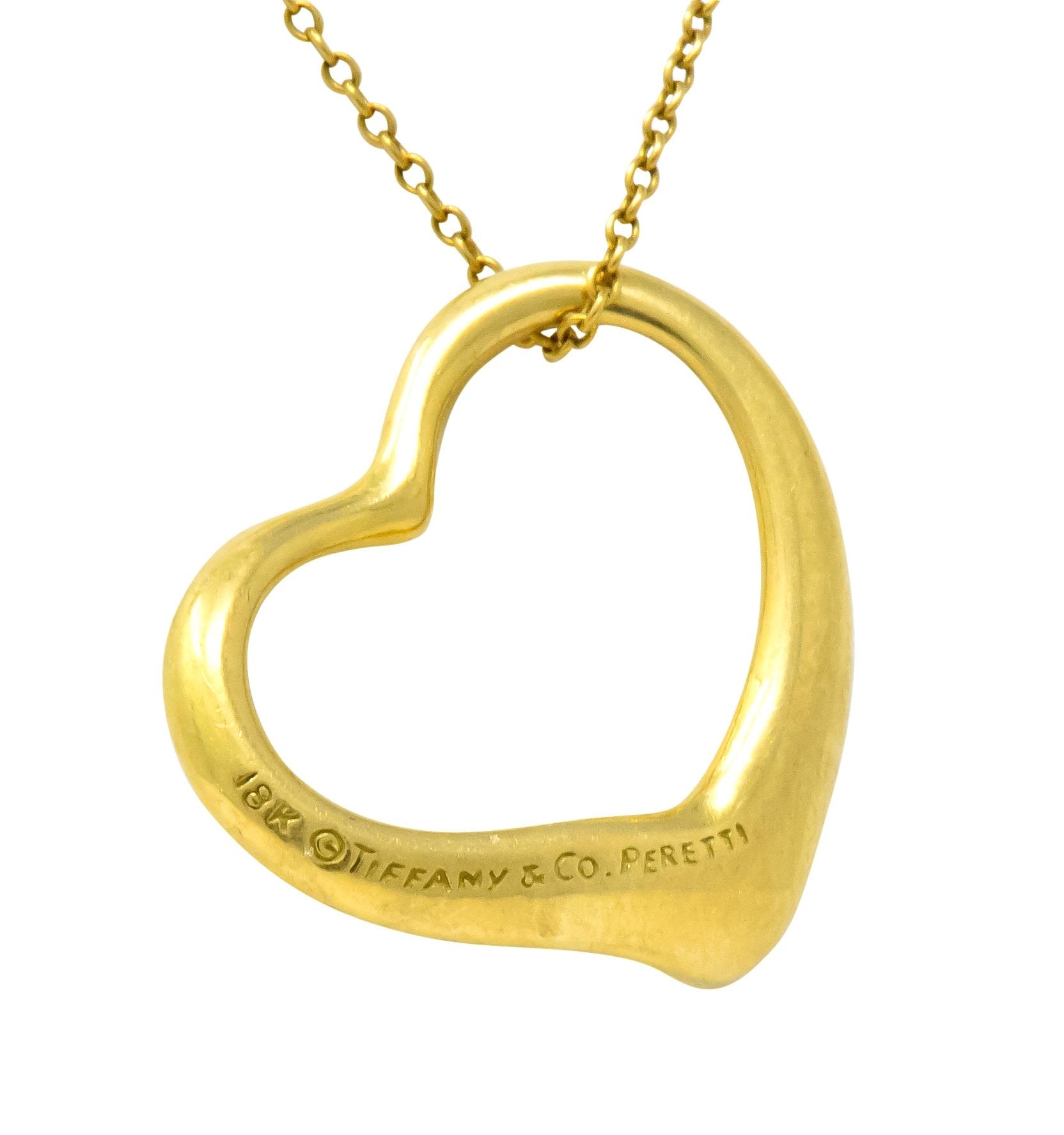 Elsa Peretti Tiffany & Co. 18 Karat Gold Open Heart Pendant Necklace - Wilson's Estate Jewelry