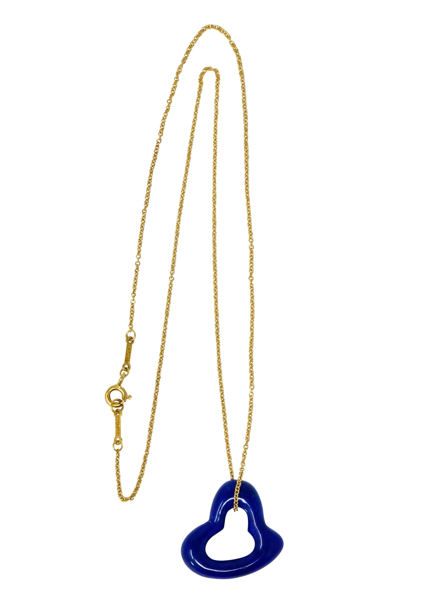 Elsa Peretti Tiffany & Co. Lapis Lazuli 18 Karat Gold Open Heart Pendant Necklace - Wilson's Estate Jewelry