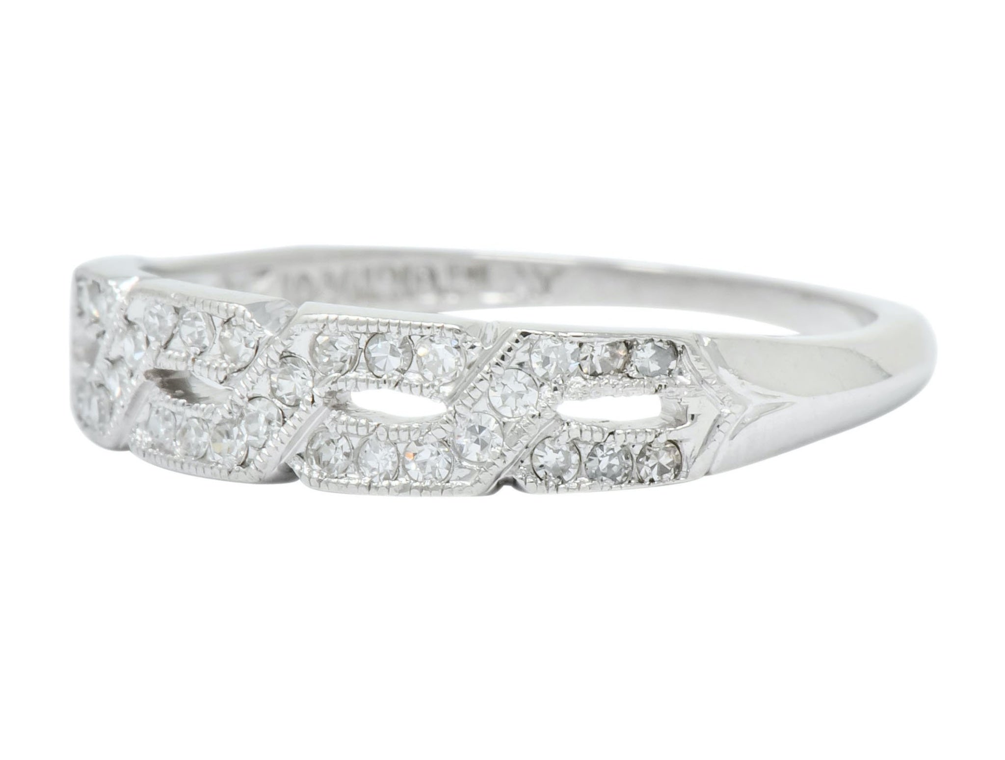 Enchanting Edwardian Diamond Platinum Trellis Band Ring - Wilson's Estate Jewelry