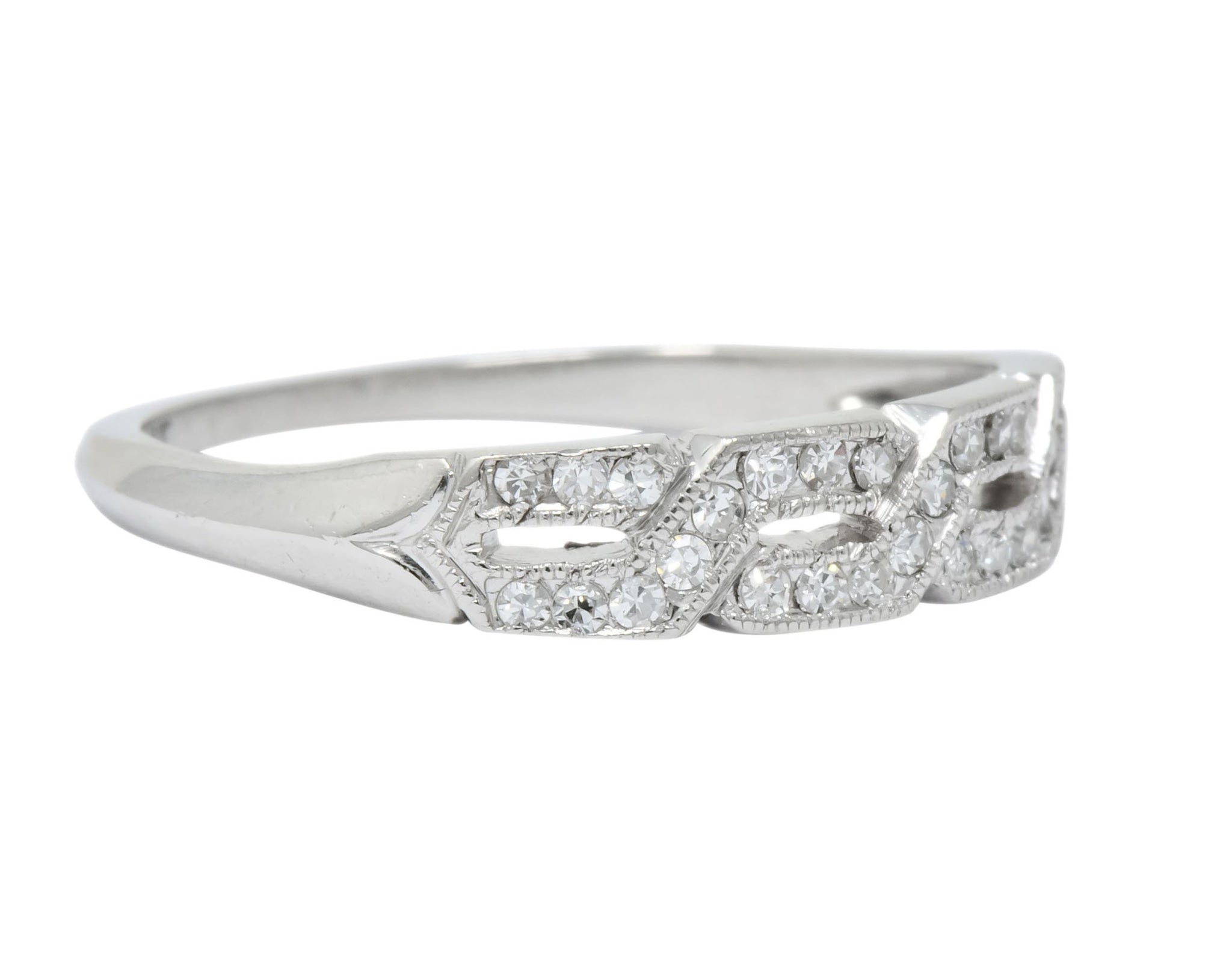 Enchanting Edwardian Diamond Platinum Trellis Band Ring - Wilson's Estate Jewelry