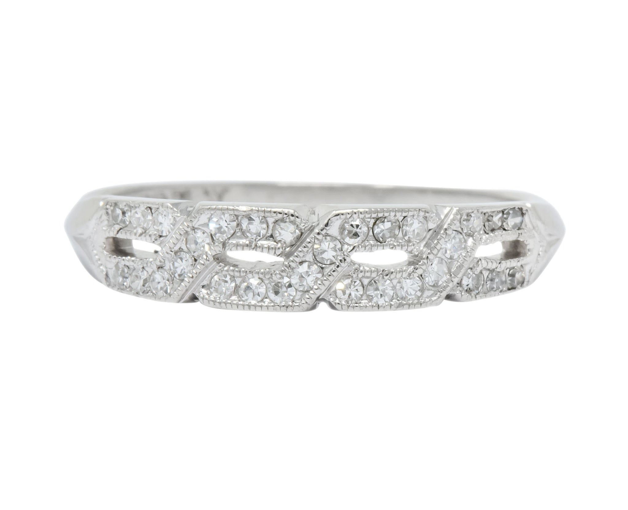 Enchanting Edwardian Diamond Platinum Trellis Band Ring - Wilson's Estate Jewelry