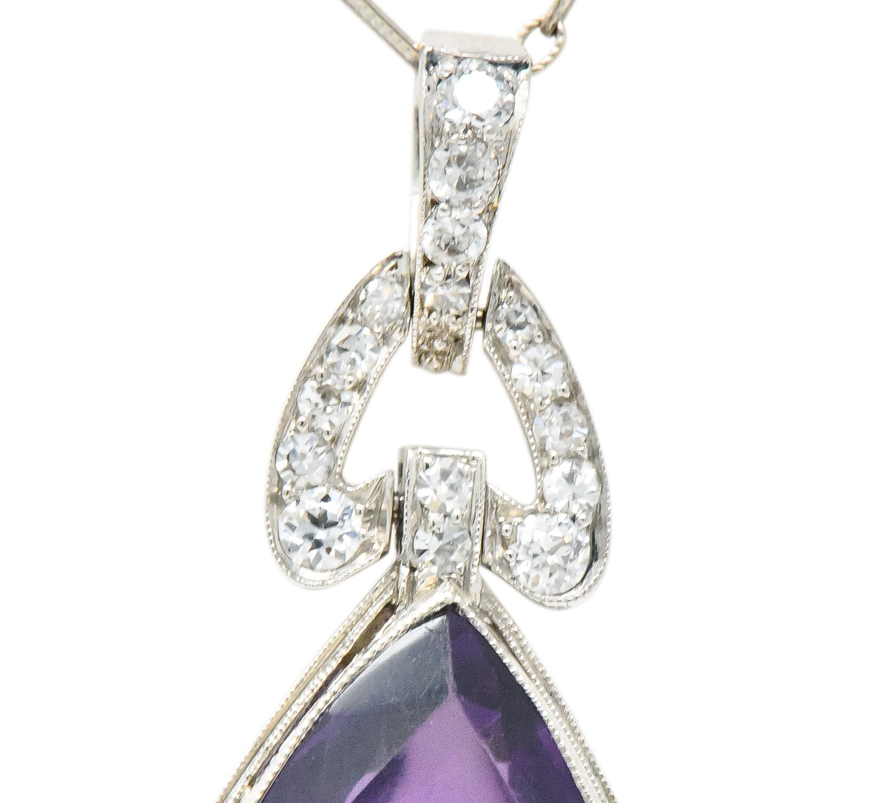 Enticing Edwardian Diamond Carved Amethyst Cameo Platinum Pendant Necklace Wilson's Estate Jewelry