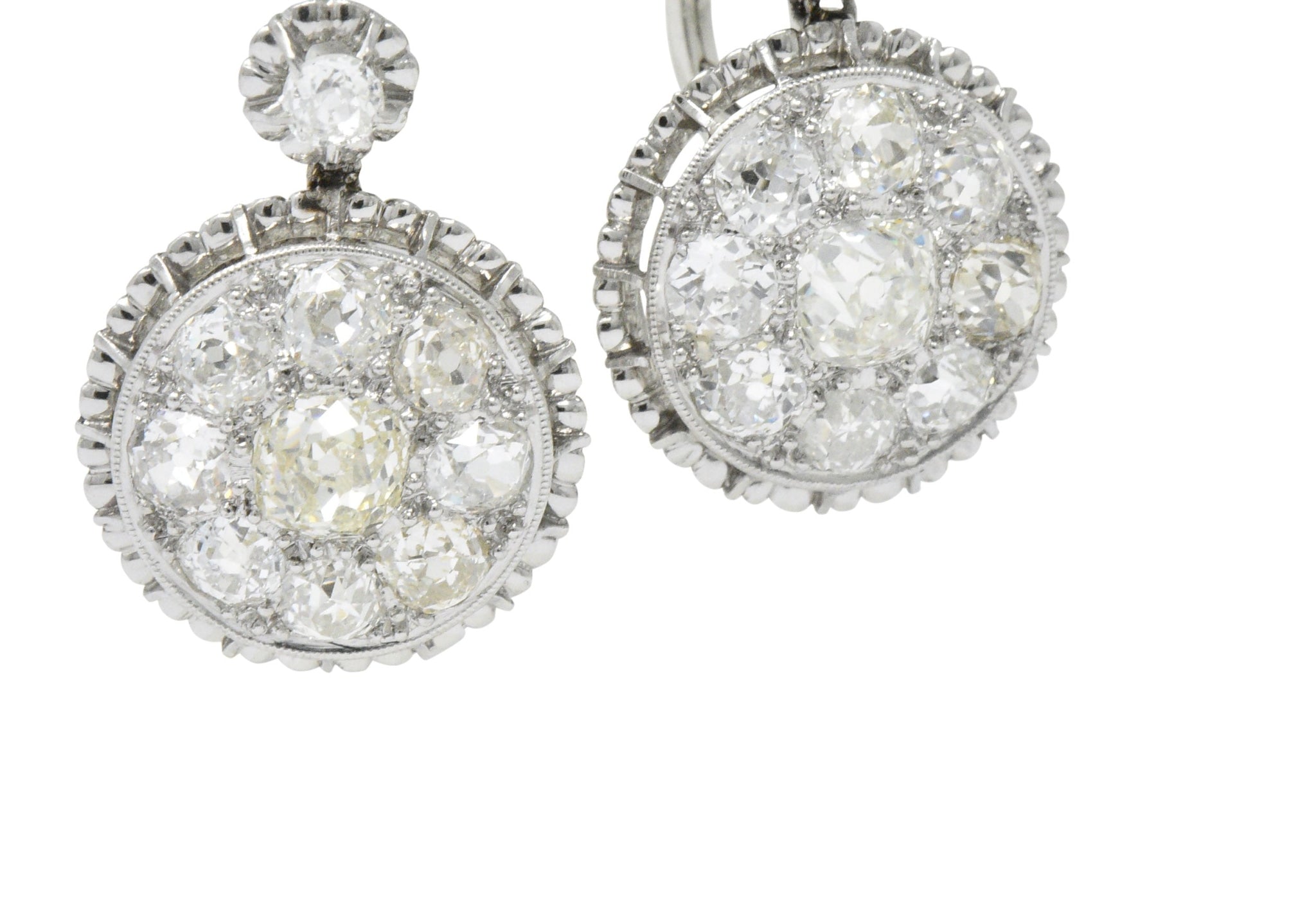 Exceptional Edwardian 4.09 CTW Diamond Platinum Drop Earrings Wilson's Estate Jewelry