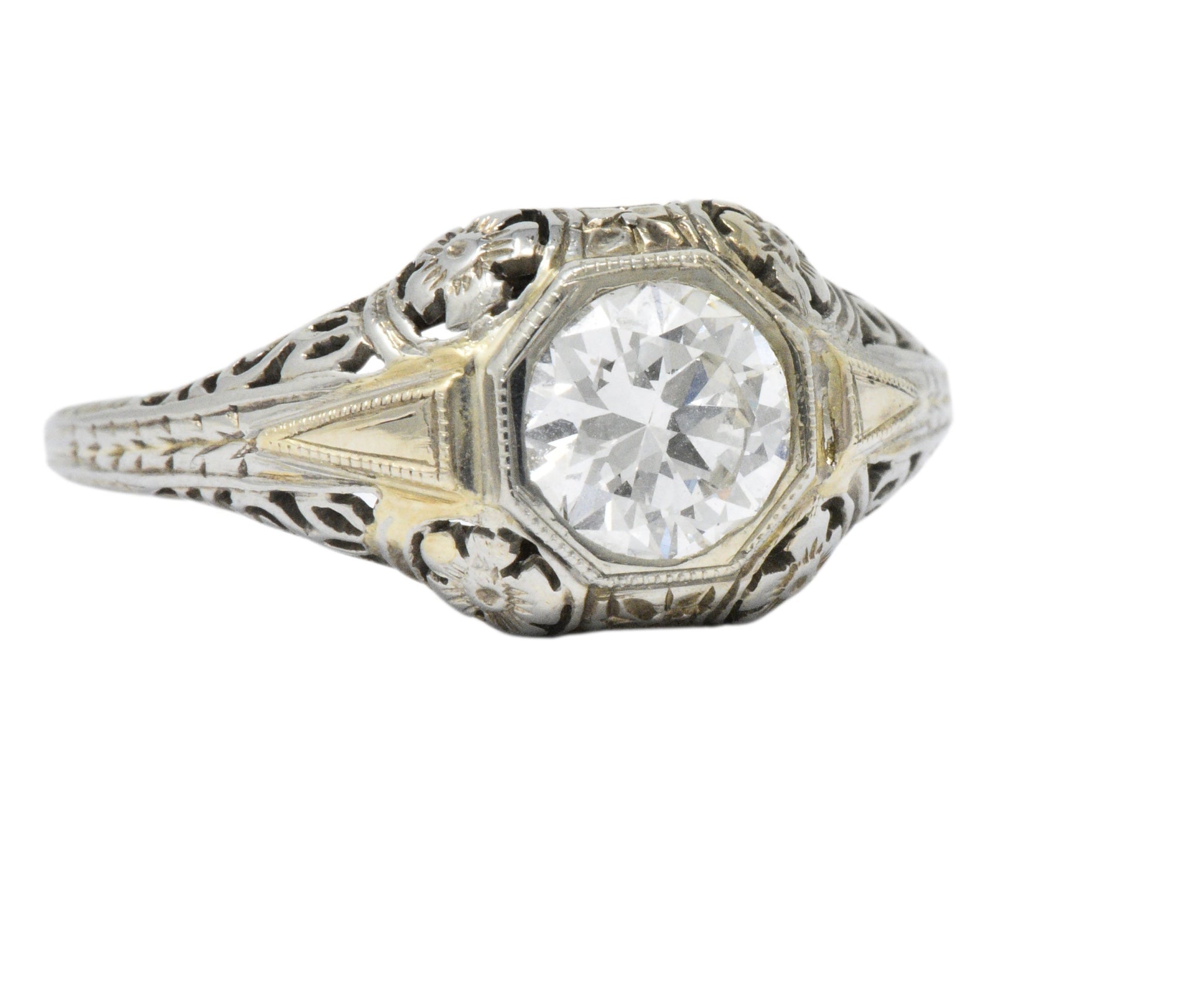 Exemplary Art Deco 0.70 CTW Diamond 18K White Gold Floral Filigree Engagement Ring Wilson's Estate Jewelry