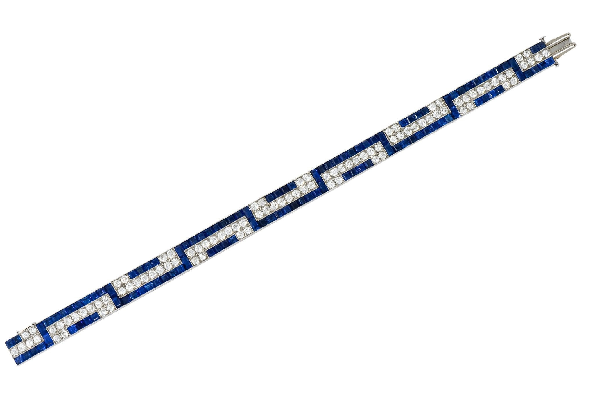 Exquisite Art Deco French 16.95 CTW Diamond Sapphire Platinum Line Bracelet - Wilson's Estate Jewelry