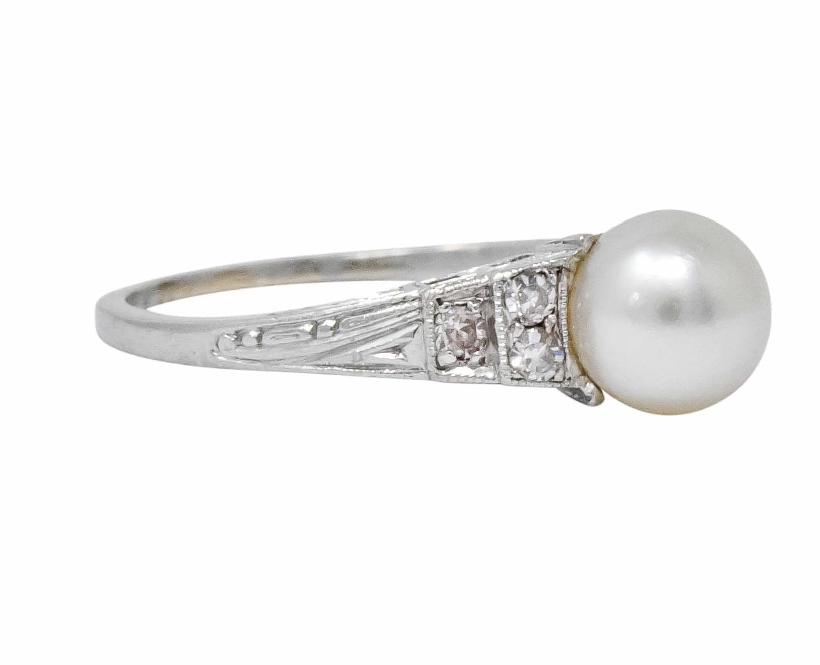 Exquisite Art Deco Natural Pearl Diamond Platinum Fashion Ring - Wilson's Estate Jewelry