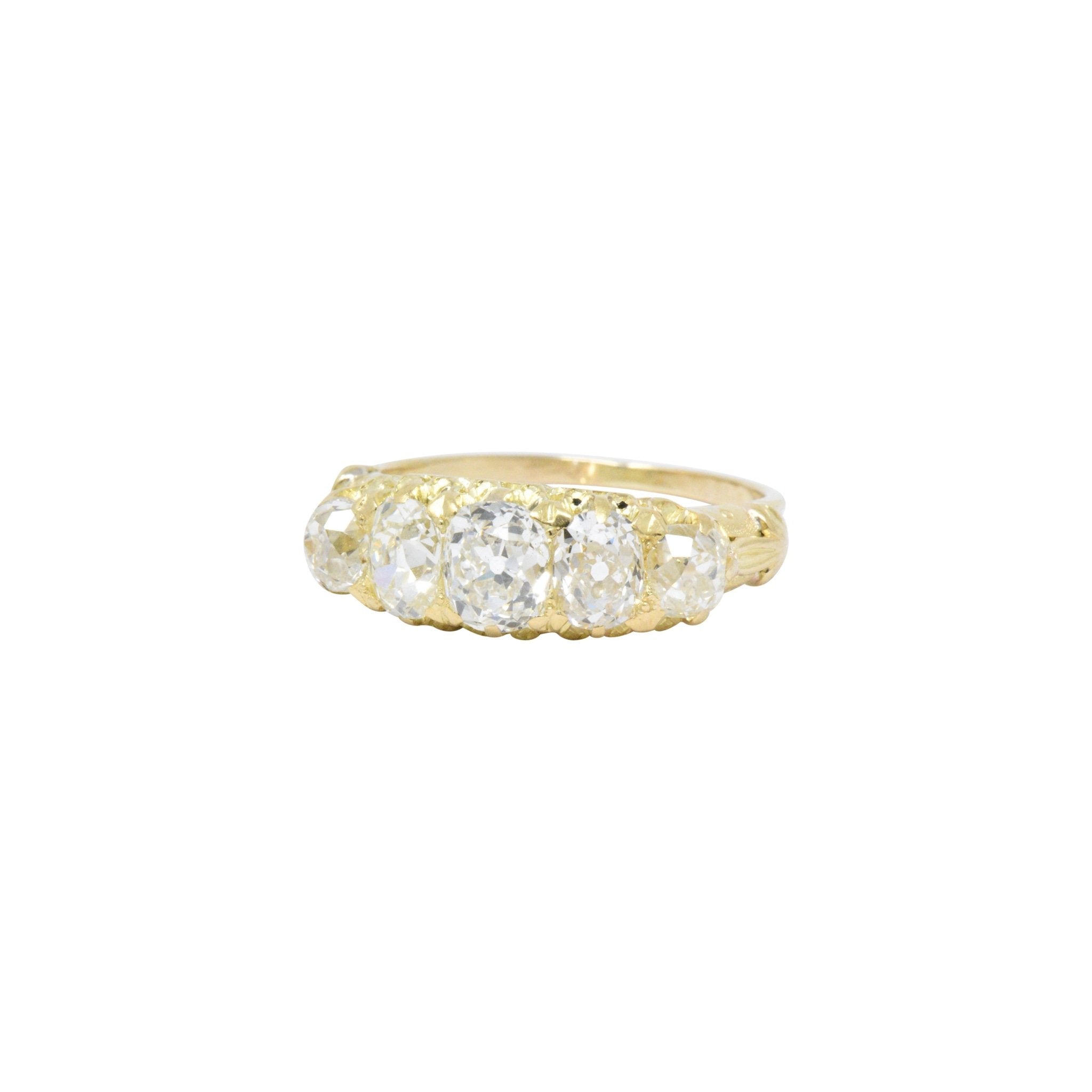 Exquisite Victorian 4.70 CTW Old Mine Diamond 14 Karat Gold Band Ring Wilson's Estate Jewelry