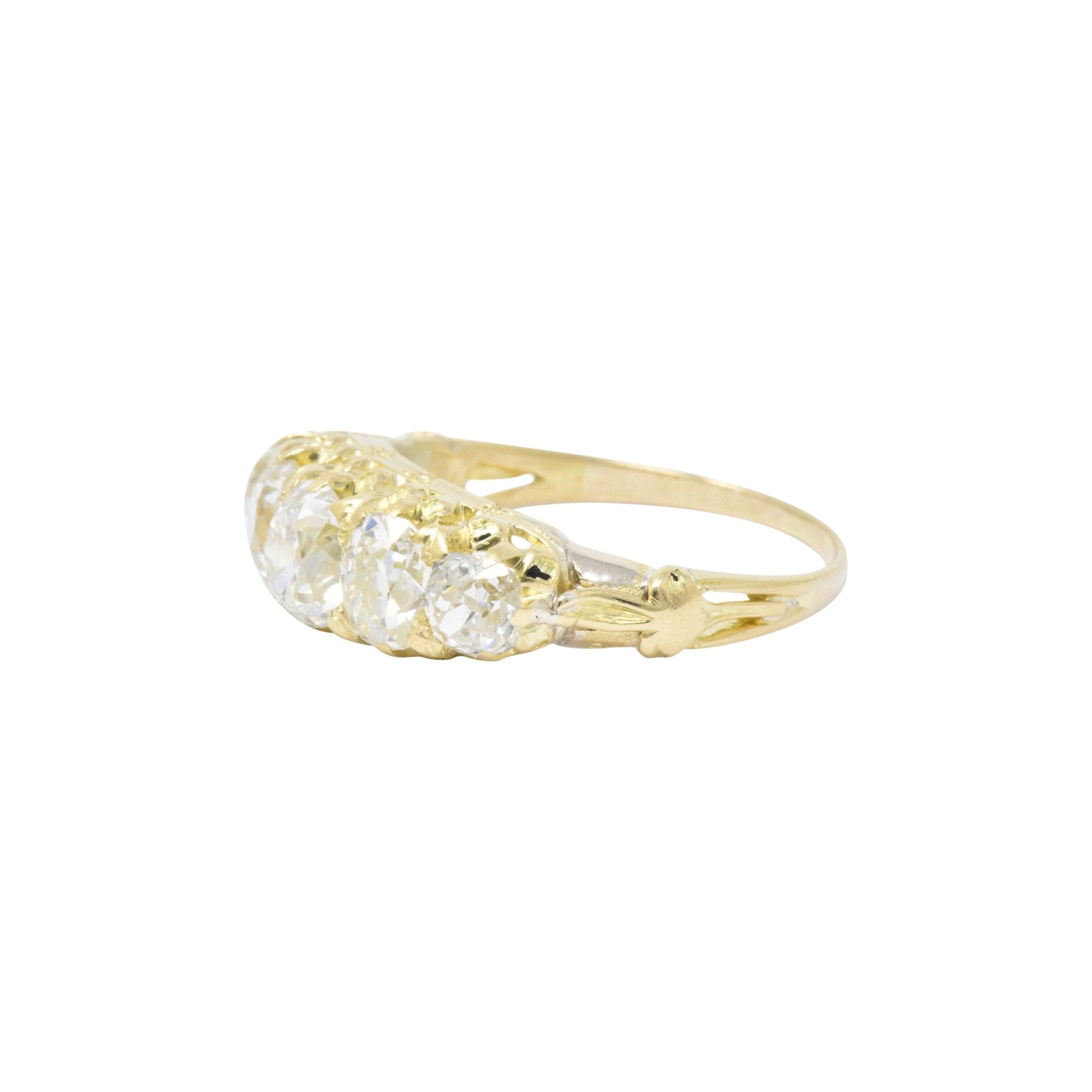 Exquisite Victorian 4.70 CTW Old Mine Diamond 14 Karat Gold Band Ring Wilson's Estate Jewelry