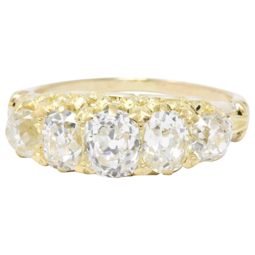 Exquisite Victorian 4.70 CTW Old Mine Diamond 14 Karat Gold Band Ring Wilson's Estate Jewelry