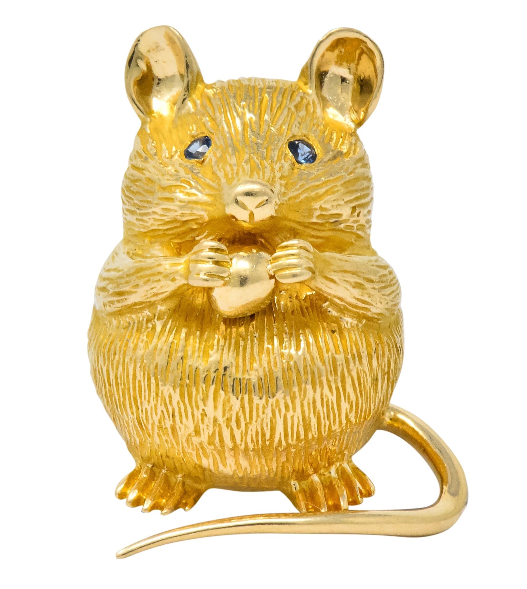 F.J. Cooper Retro Sapphire 14 Karat Gold Mouse Brooch - Wilson's Estate Jewelry