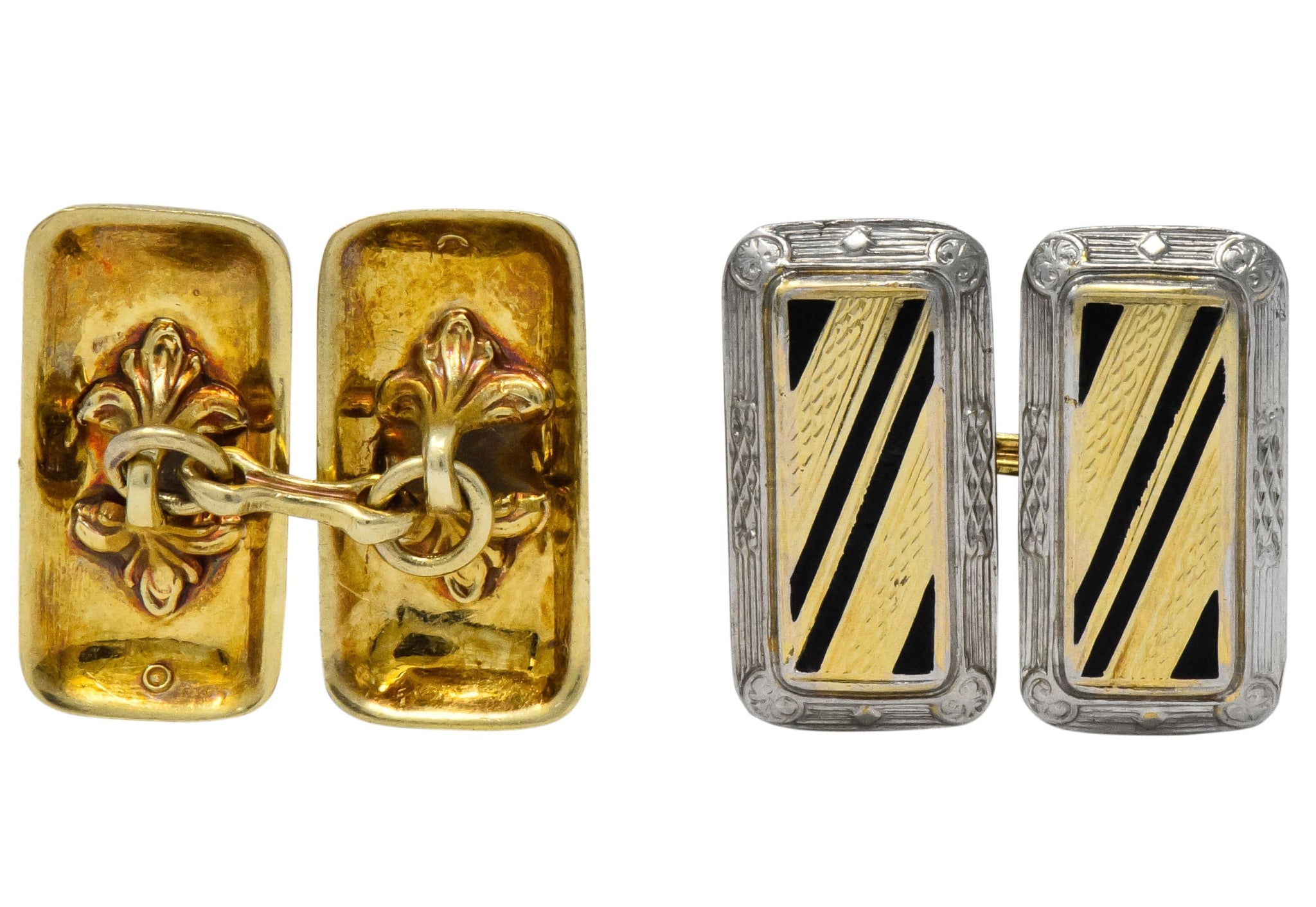 Fancy Edwardian Enamel Platinum 14 Karat Gold Cufflinks - Wilson's Estate Jewelry