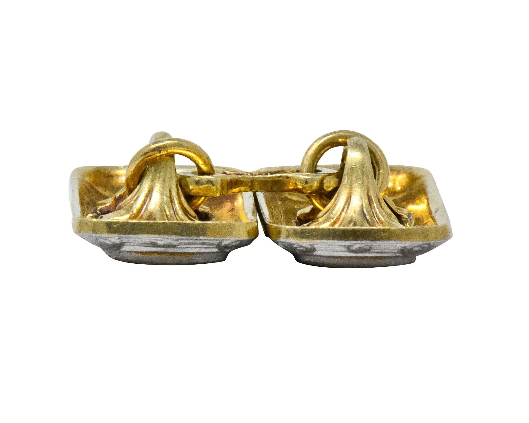 Fancy Edwardian Enamel Platinum 14 Karat Gold Cufflinks - Wilson's Estate Jewelry