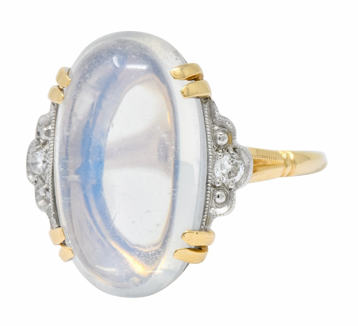 Felger Inc. 1940's Retro Moonstone Diamond Platinum-Topped 14 Karat Gold Ring - Wilson's Estate Jewelry