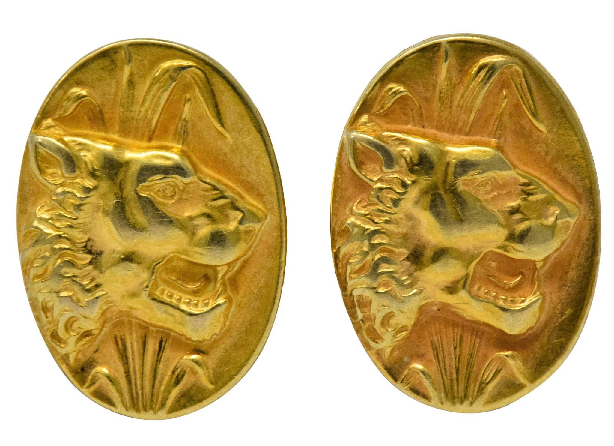 Fine Art Nouveau 14 Karat Gold Lion & Lioness Cufflinks - Wilson's Estate Jewelry