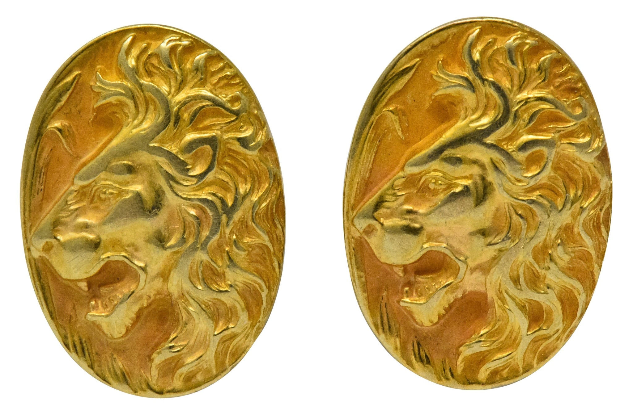 Fine Art Nouveau 14 Karat Gold Lion & Lioness Cufflinks - Wilson's Estate Jewelry