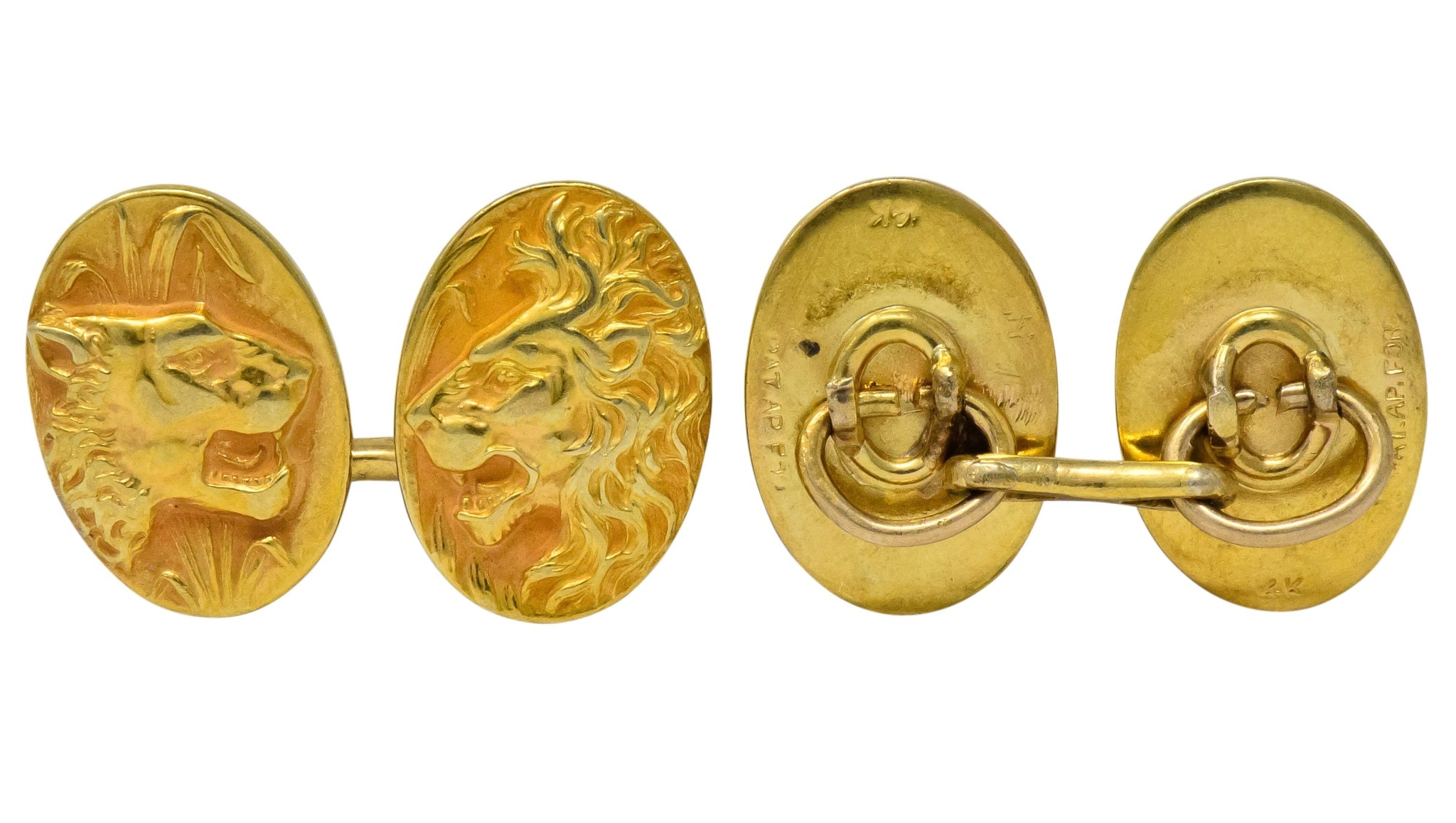 Fine Art Nouveau 14 Karat Gold Lion & Lioness Cufflinks - Wilson's Estate Jewelry