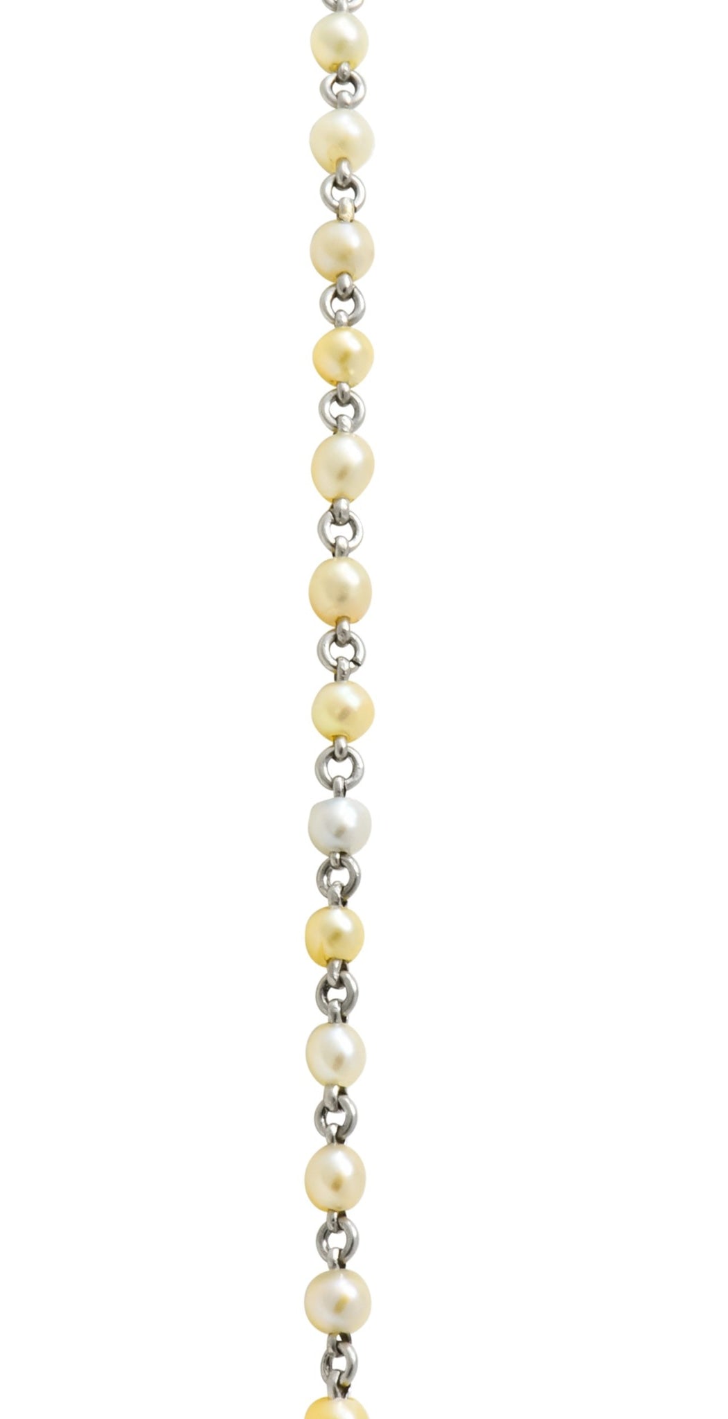 French Art Deco Diamond Natural Pearl Emerald Sapphire Platinum Sautoir Necklace - Wilson's Estate Jewelry