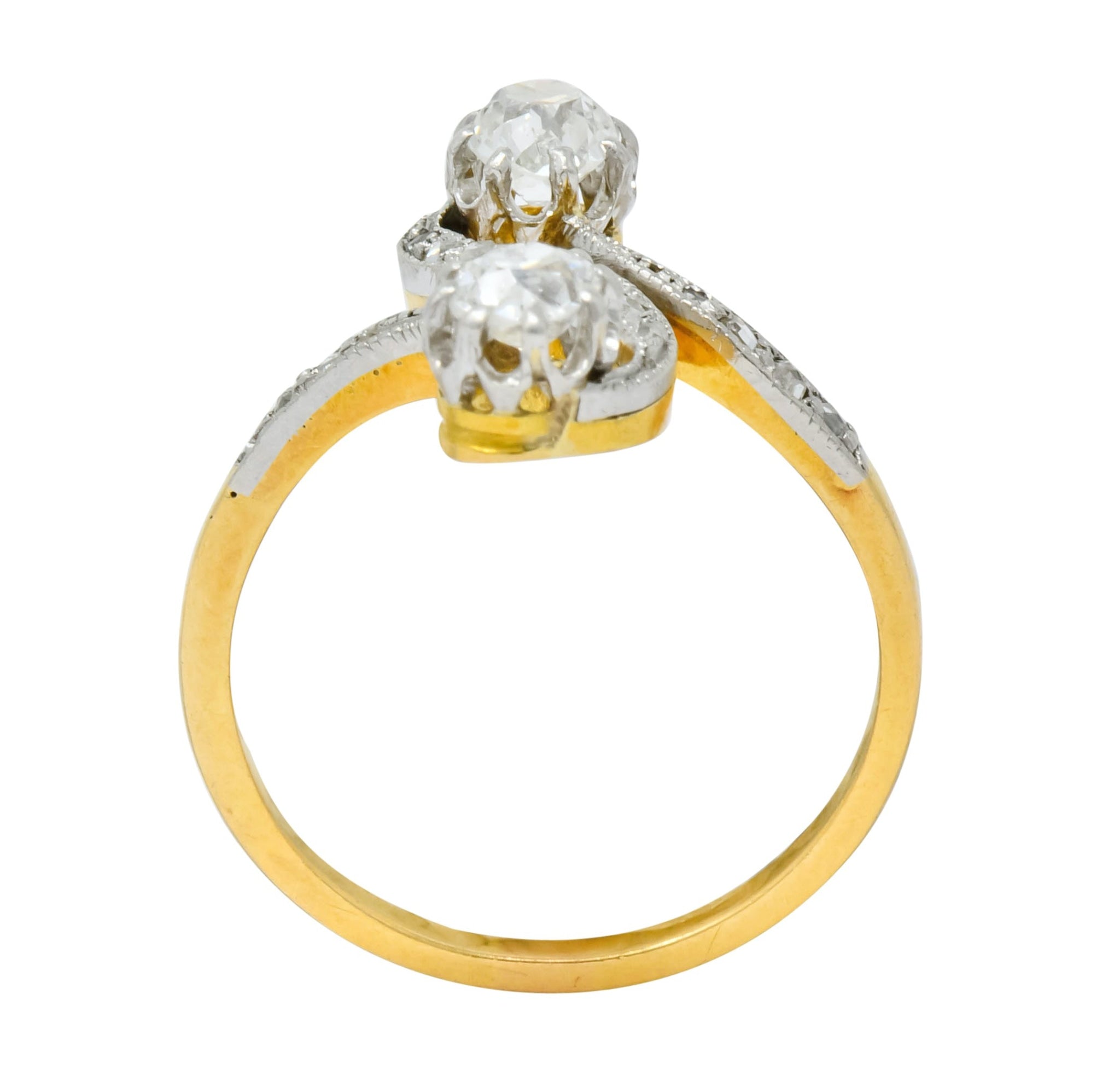 French Edwardian 0.90 CTW Diamond Platinum-Topped 18 Karat Gold Bypass Ring Circa 1915 - Wilson's Estate Jewelry