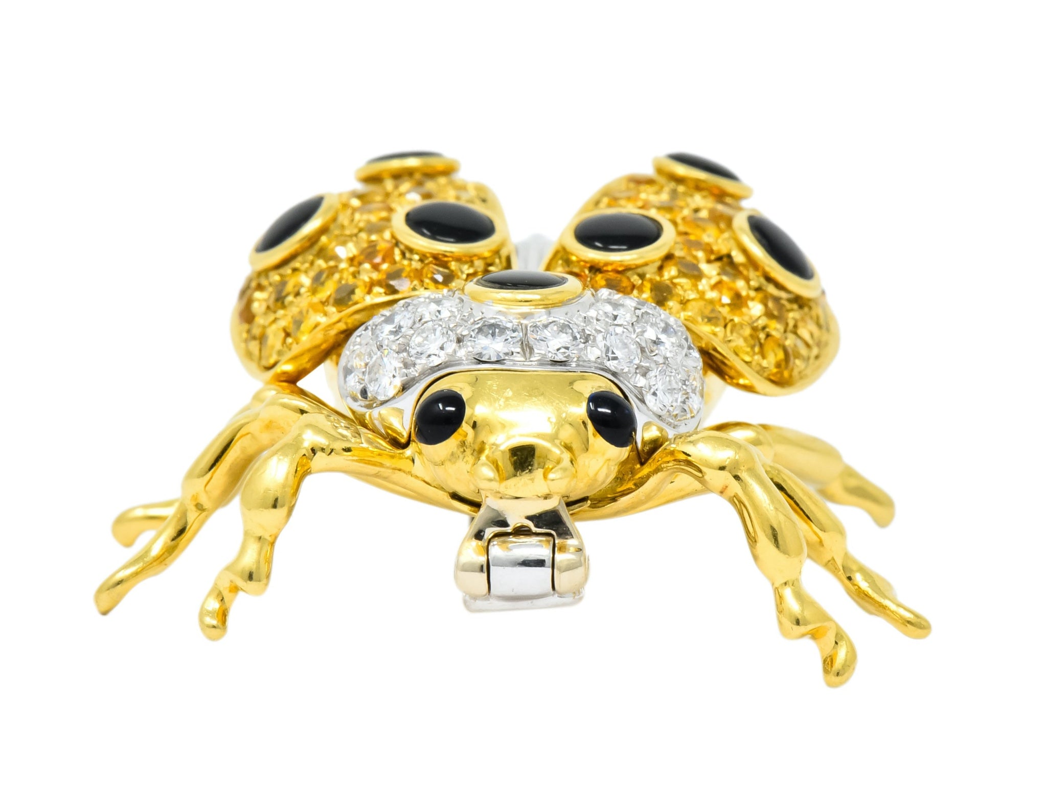 Garavelli 4.80 CTW Yellow Sapphire Diamond Enamel 18 Karat Gold Ladybug Brooch - Wilson's Estate Jewelry