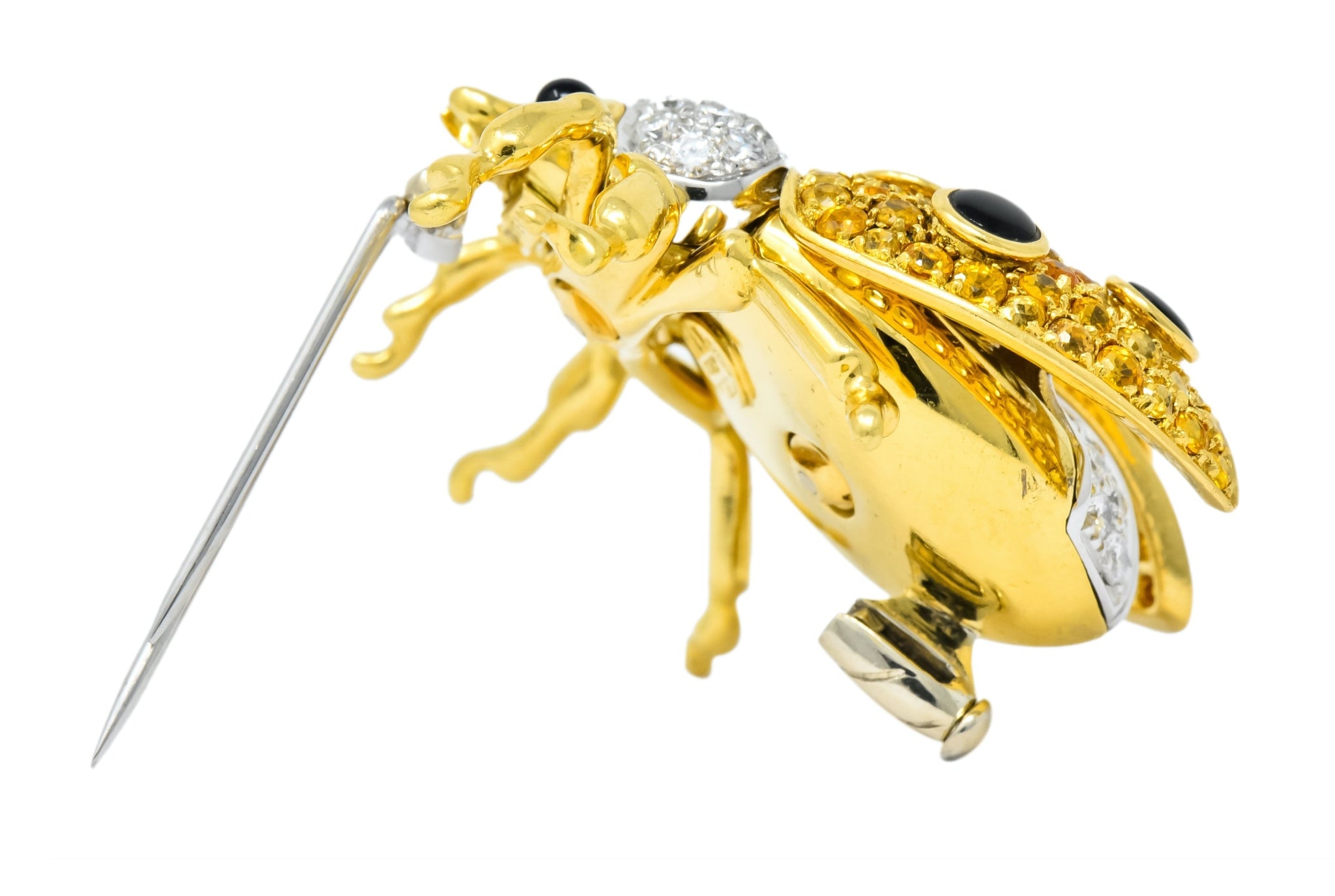 Garavelli 4.80 CTW Yellow Sapphire Diamond Enamel 18 Karat Gold Ladybug Brooch - Wilson's Estate Jewelry