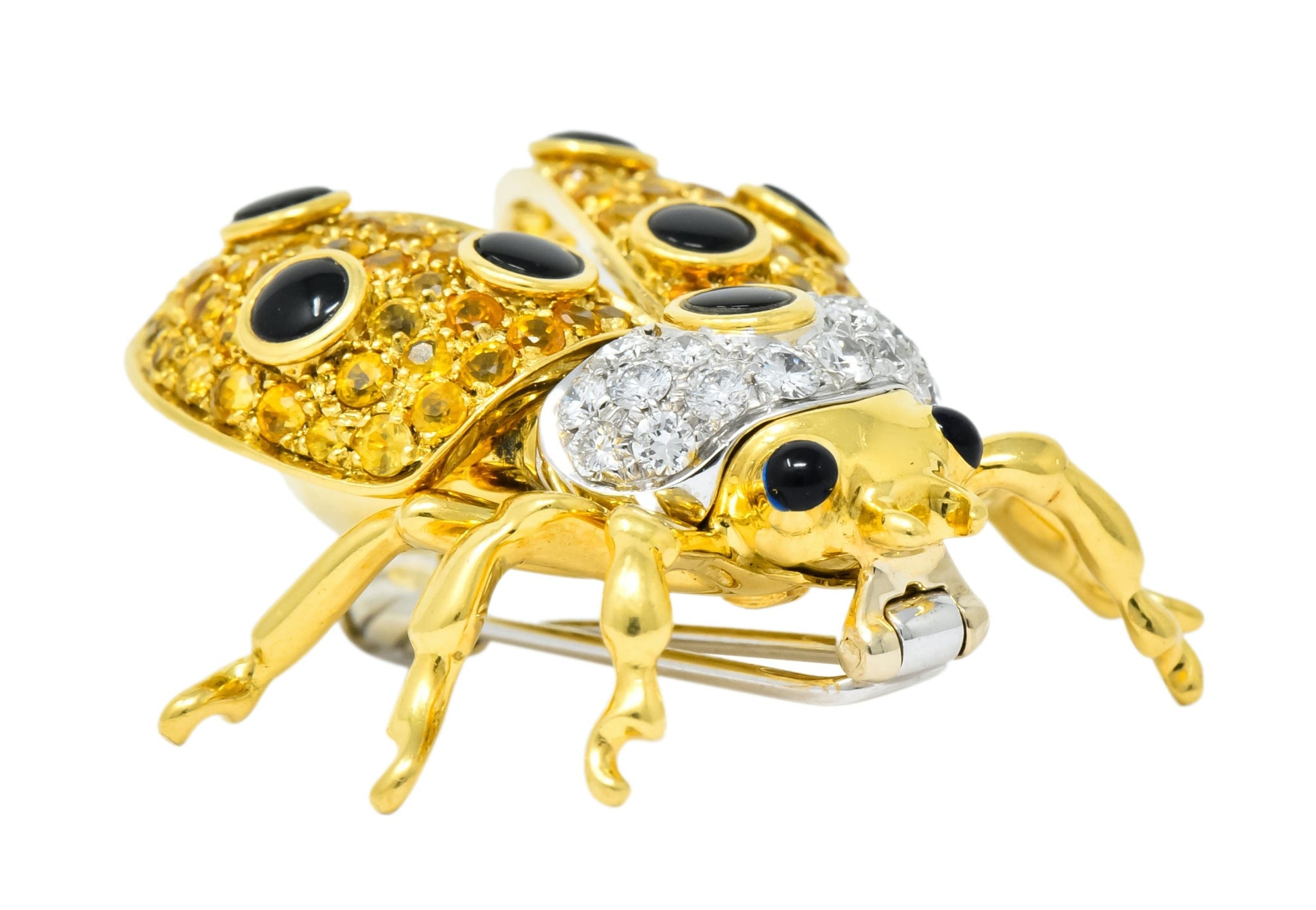 Garavelli 4.80 CTW Yellow Sapphire Diamond Enamel 18 Karat Gold Ladybug Brooch - Wilson's Estate Jewelry