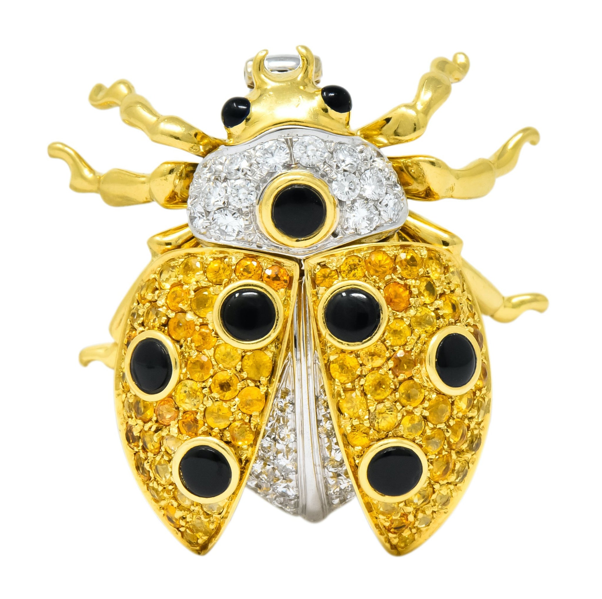 Garavelli 4.80 CTW Yellow Sapphire Diamond Enamel 18 Karat Gold Ladybug Brooch - Wilson's Estate Jewelry