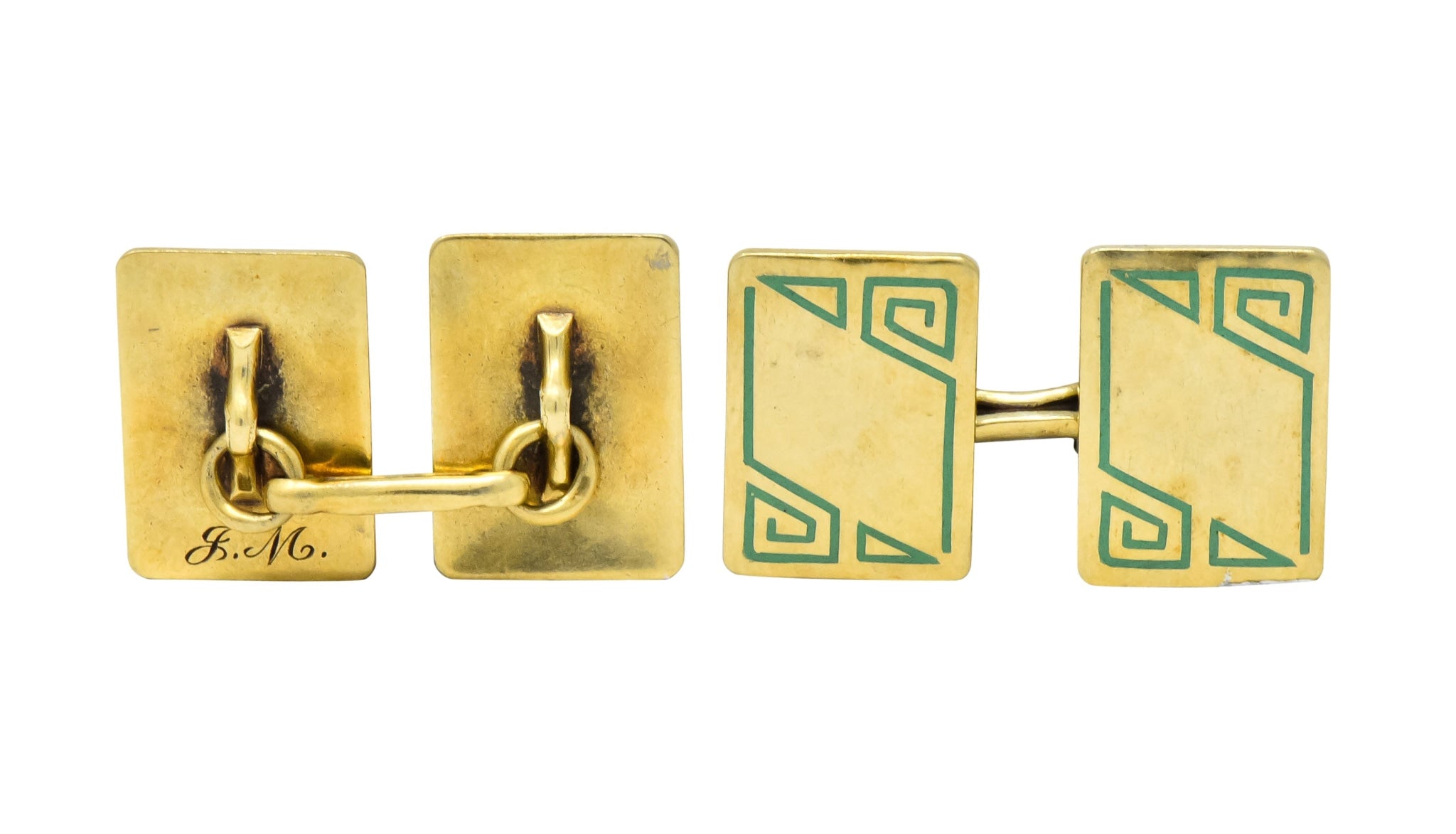 Geoffroy & Co. Art Deco Enamel 14 Karat Gold Men's Cufflinks - Wilson's Estate Jewelry