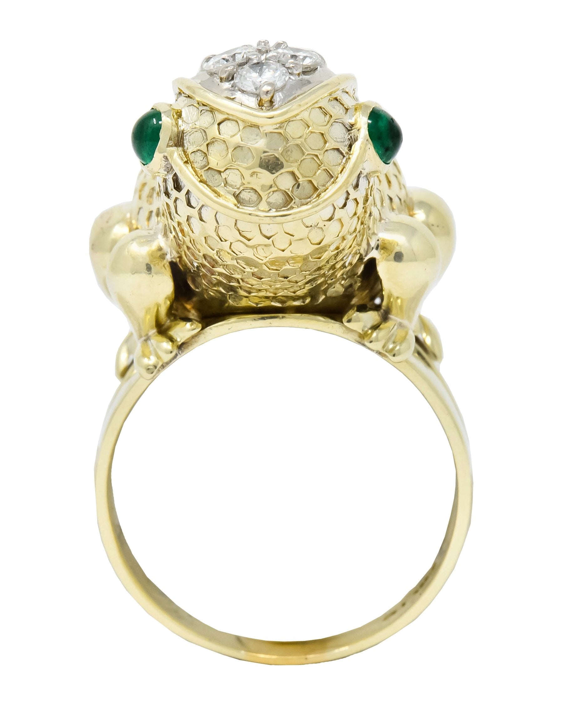 Hammerman Brothers 1970’s 2.75 CTW Diamond Emerald 14 Karat Gold Frog Ring - Wilson's Estate Jewelry