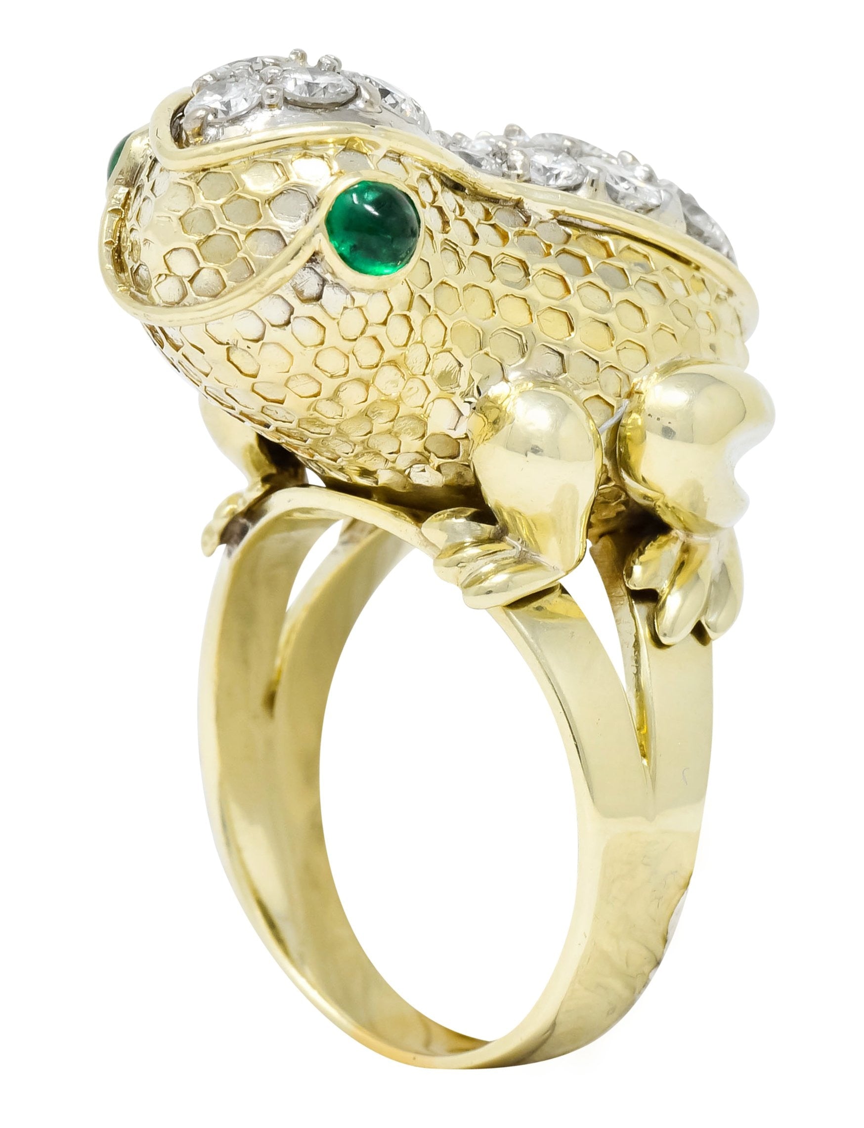 Hammerman Brothers 1970’s 2.75 CTW Diamond Emerald 14 Karat Gold Frog Ring - Wilson's Estate Jewelry