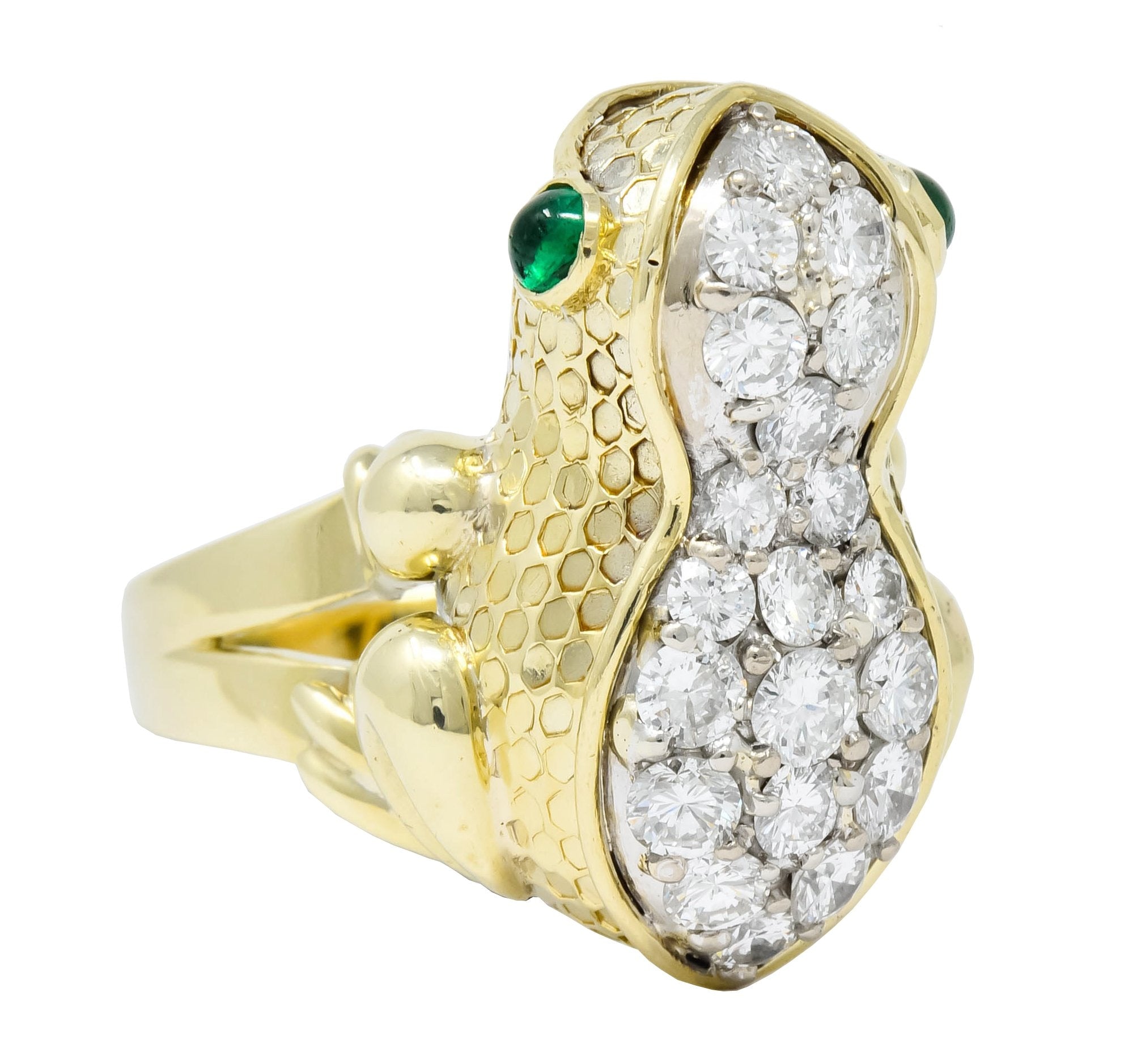 Hammerman Brothers 1970’s 2.75 CTW Diamond Emerald 14 Karat Gold Frog Ring - Wilson's Estate Jewelry