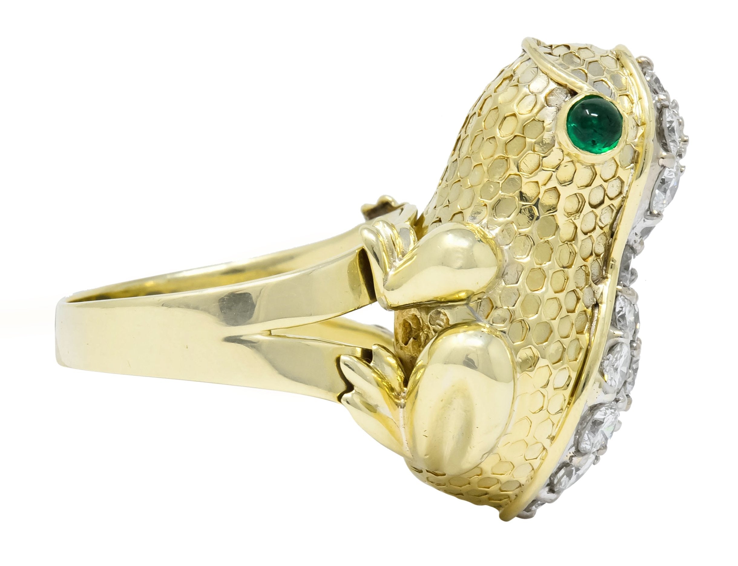 Hammerman Brothers 1970’s 2.75 CTW Diamond Emerald 14 Karat Gold Frog Ring - Wilson's Estate Jewelry