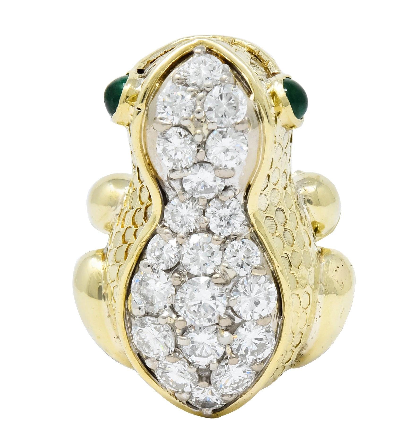 Hammerman Brothers 1970’s 2.75 CTW Diamond Emerald 14 Karat Gold Frog Ring - Wilson's Estate Jewelry